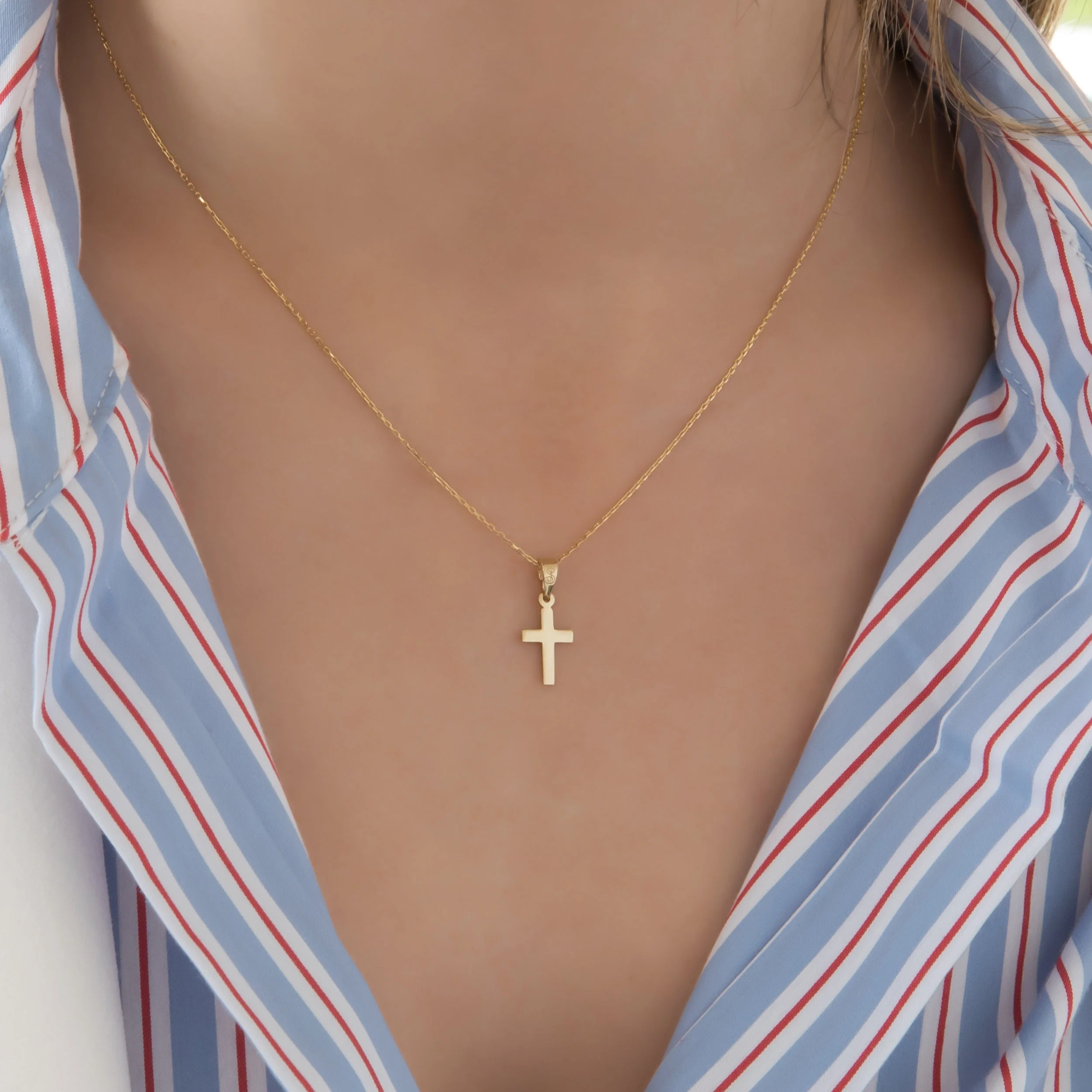 Dainty Solid Gold Cross Necklace Double-Sided Pendant — additional product image 2 from AntEva Crafts