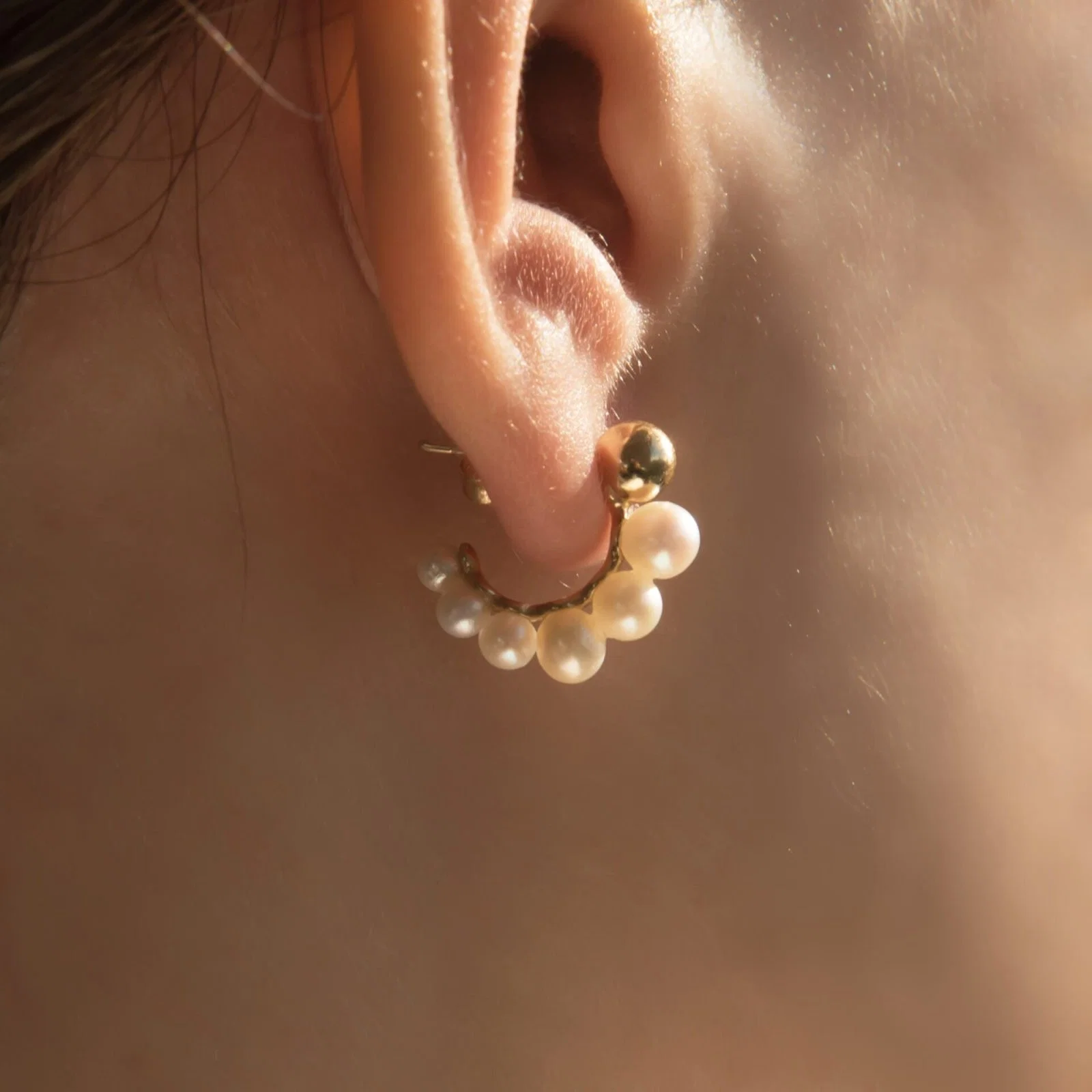 Pearl Hoop Earrings with 6 Pearls — additional product image 3 from AntEva Crafts