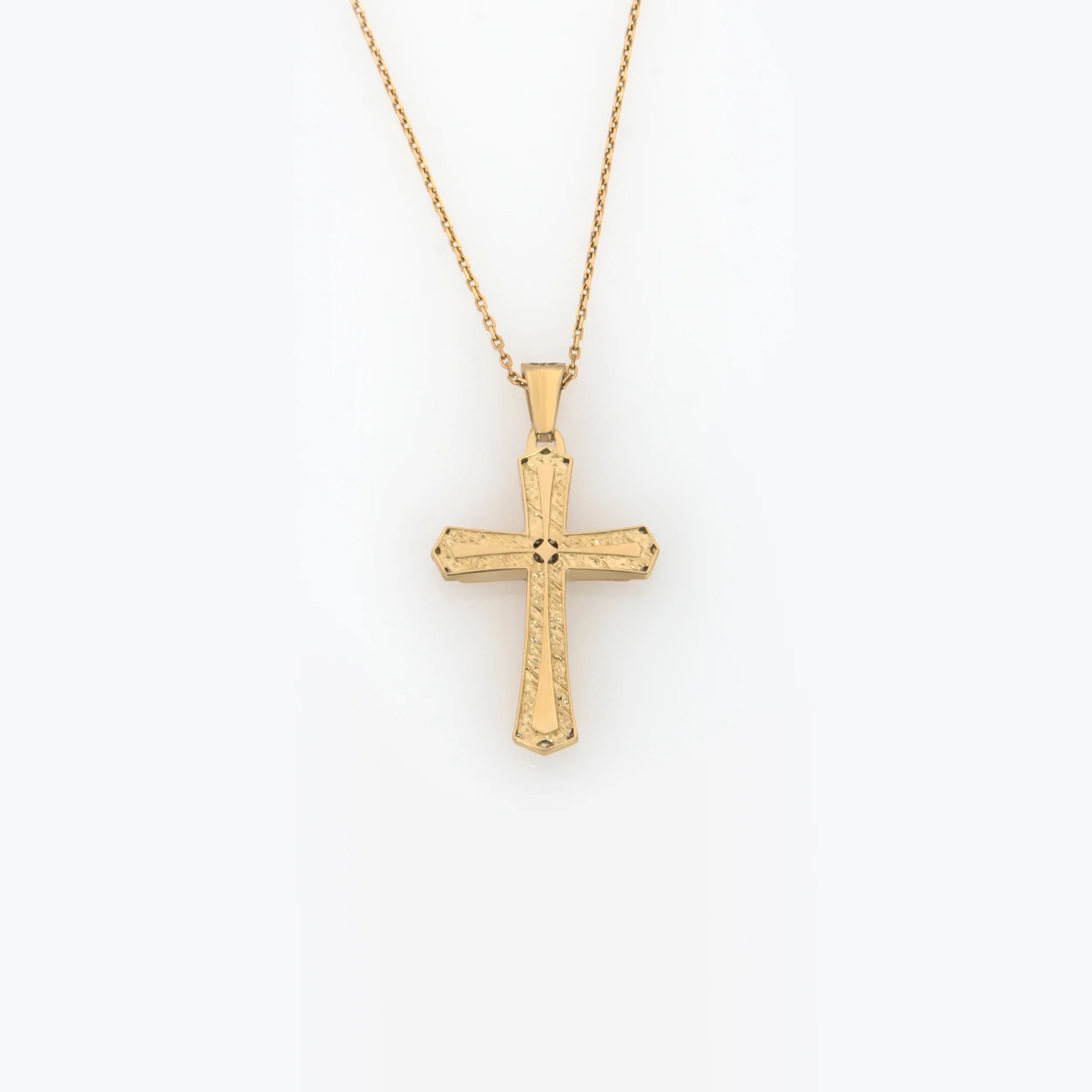Yellow Gold Cross Pendant with White Zirconia - Star Center Design — additional product image 3 from AntEva Crafts