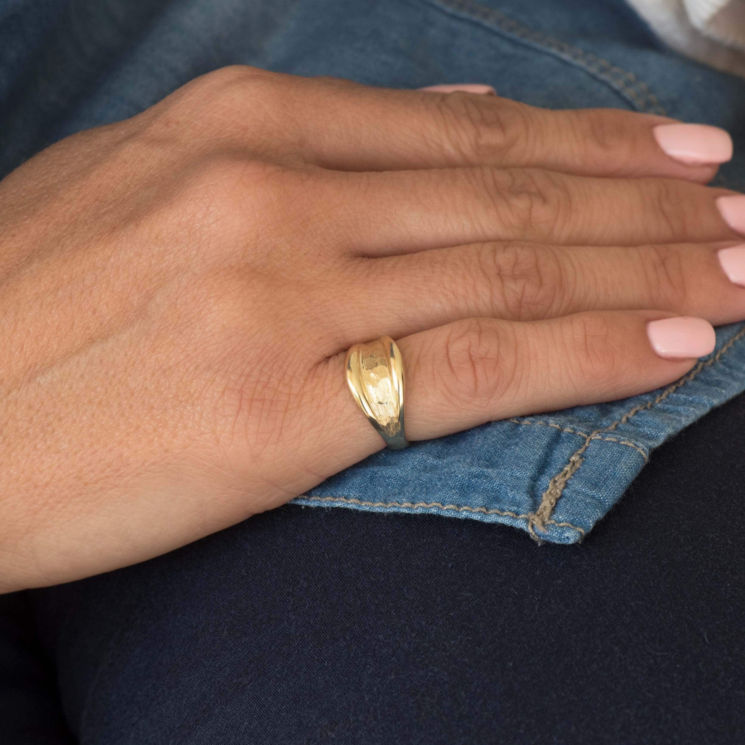 Hammered Signet Gold Ring — additional product image 2 from AntEva Crafts