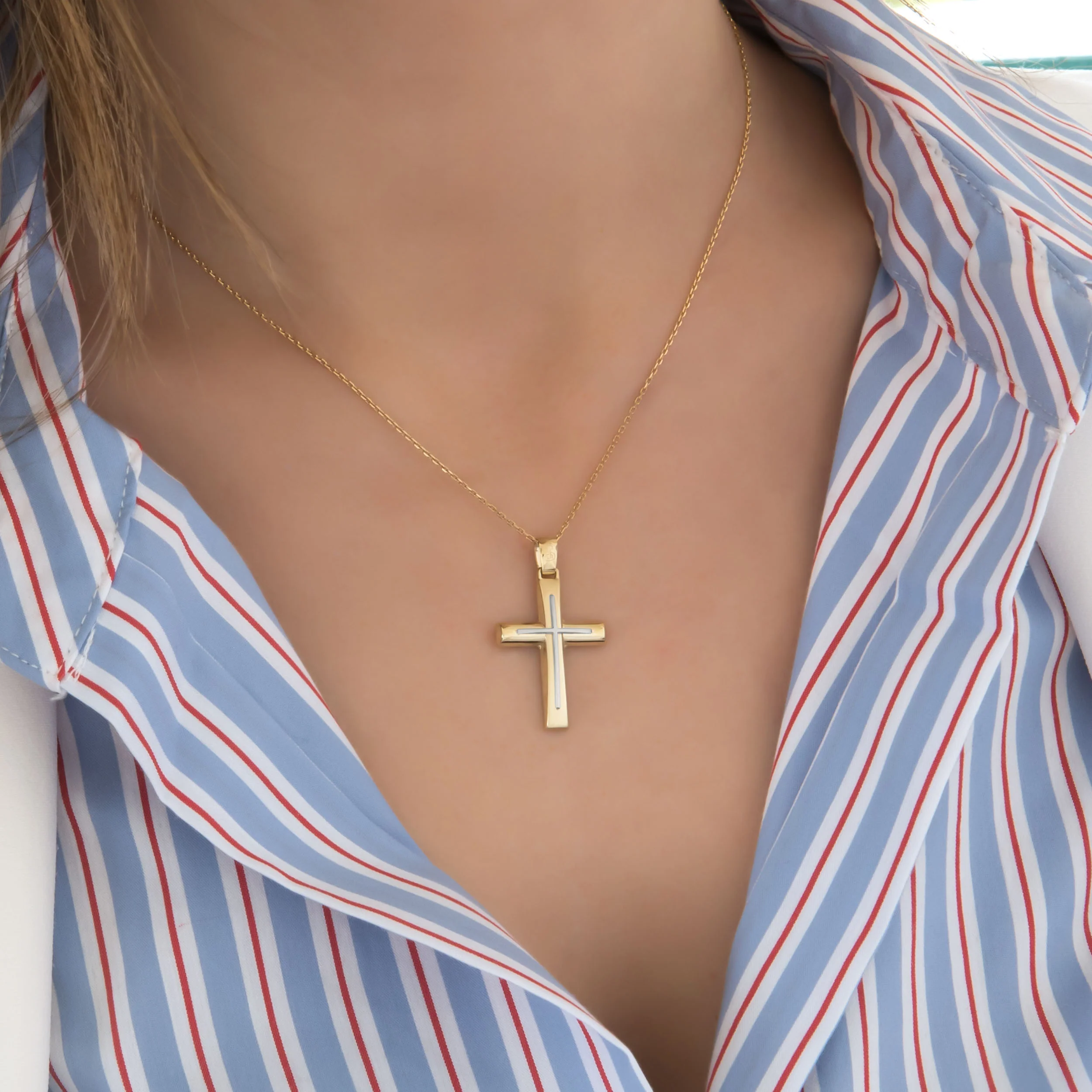 Yellow Gold 9K Double Sided Cross Pendant & Baptism Engravin — additional product image 2 from AntEva Crafts