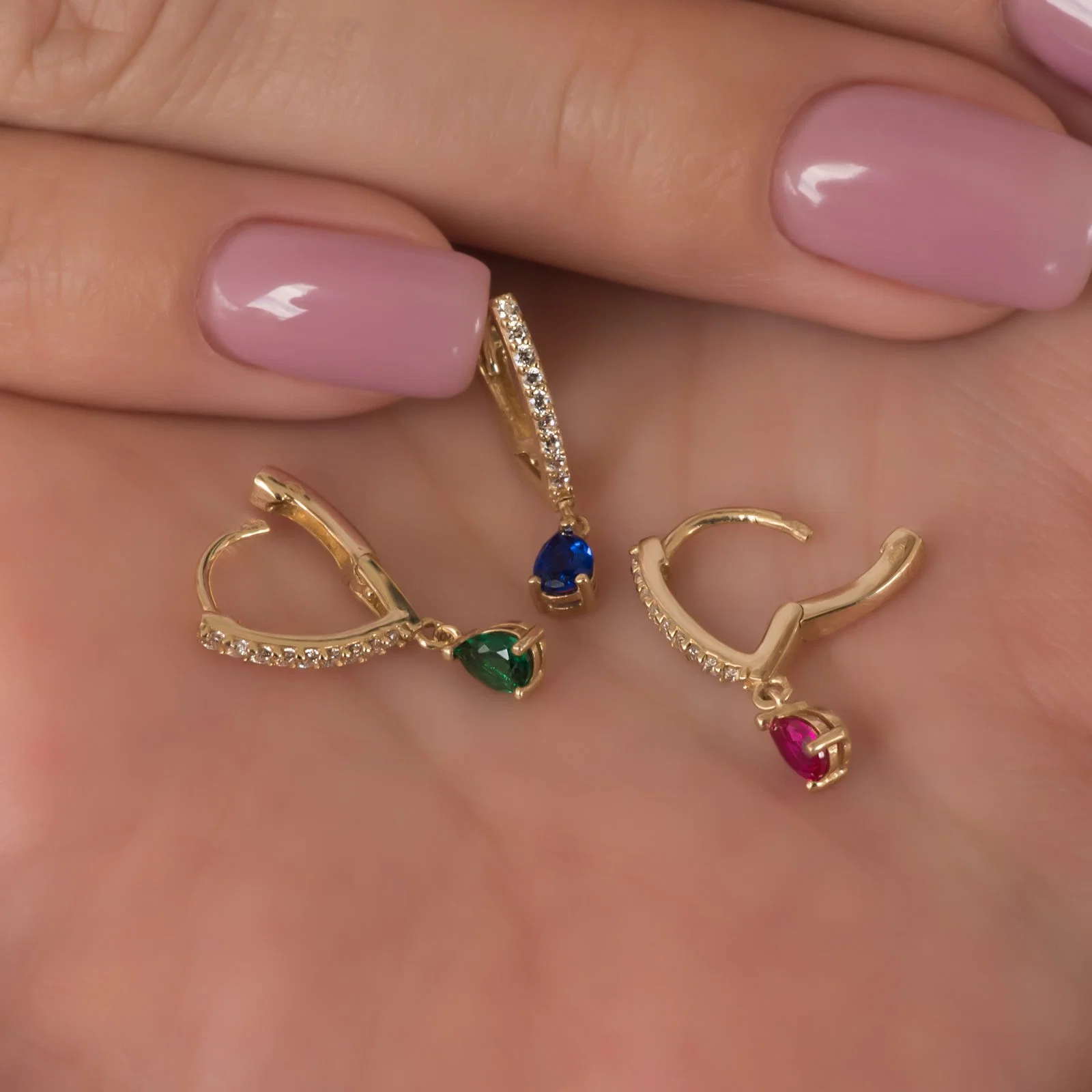 Drop Coloured Pear Stone Hoop Earrings — additional product image 7 from AntEva Crafts