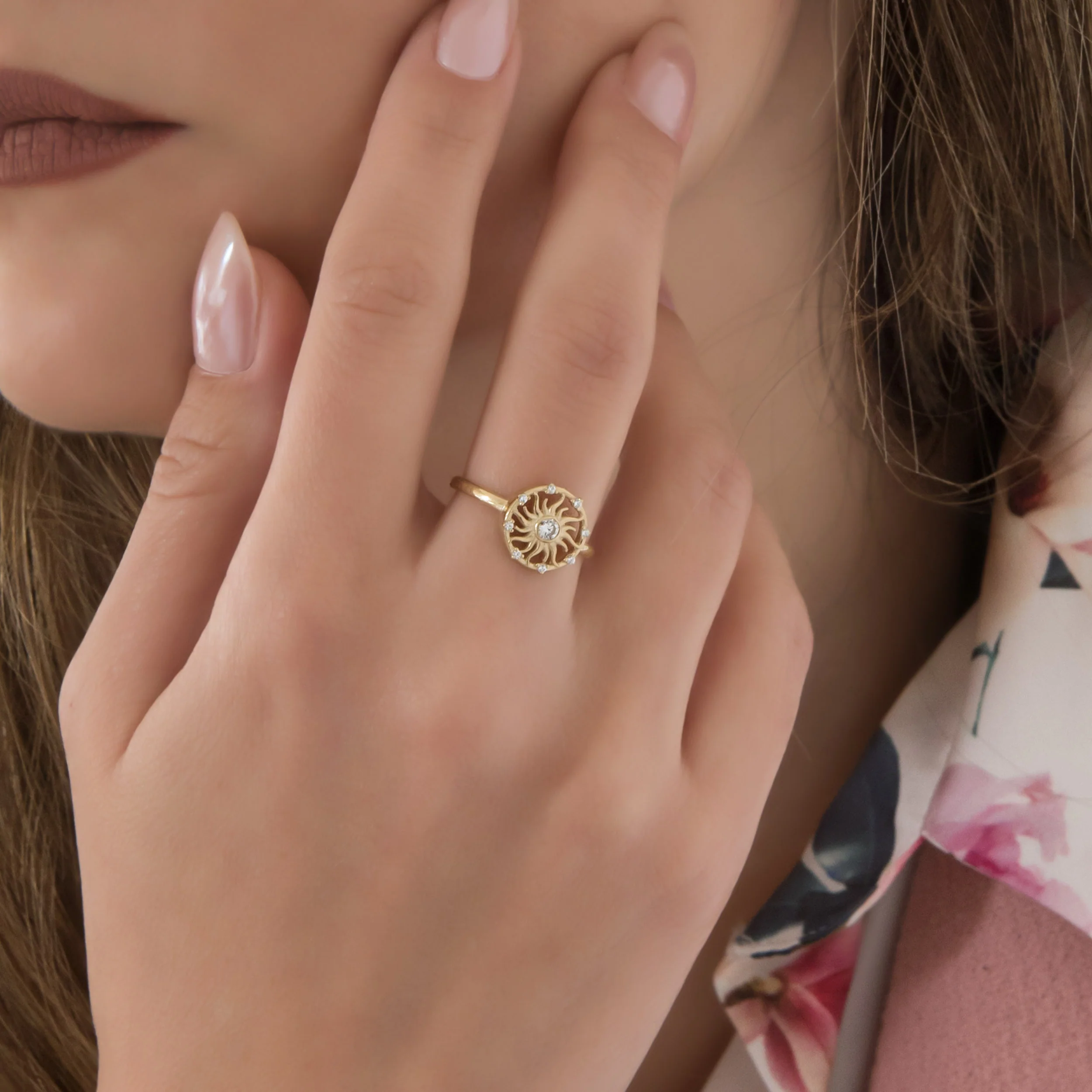 Gold Sunburst Ring with White Stones — additional product image 2 from AntEva Crafts