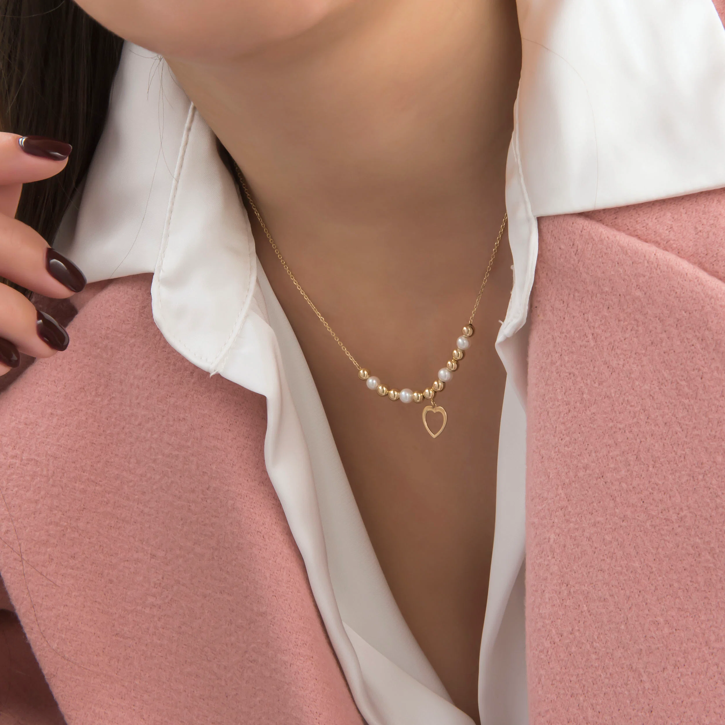Gold Ball Pearl Heart Necklace — additional product image 2 from AntEva Crafts