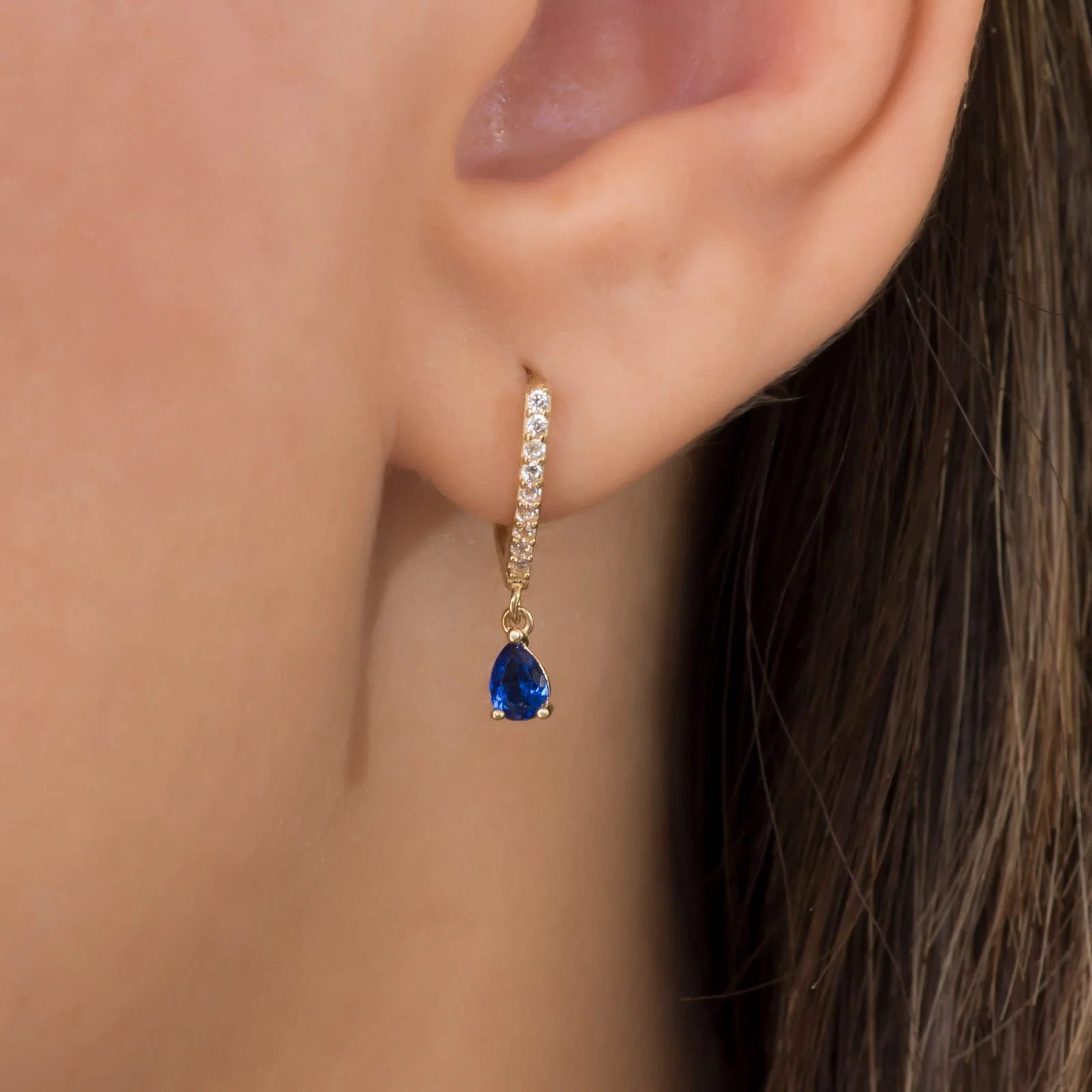 Drop Coloured Pear Stone Hoop Earrings — additional product image 2 from AntEva Crafts