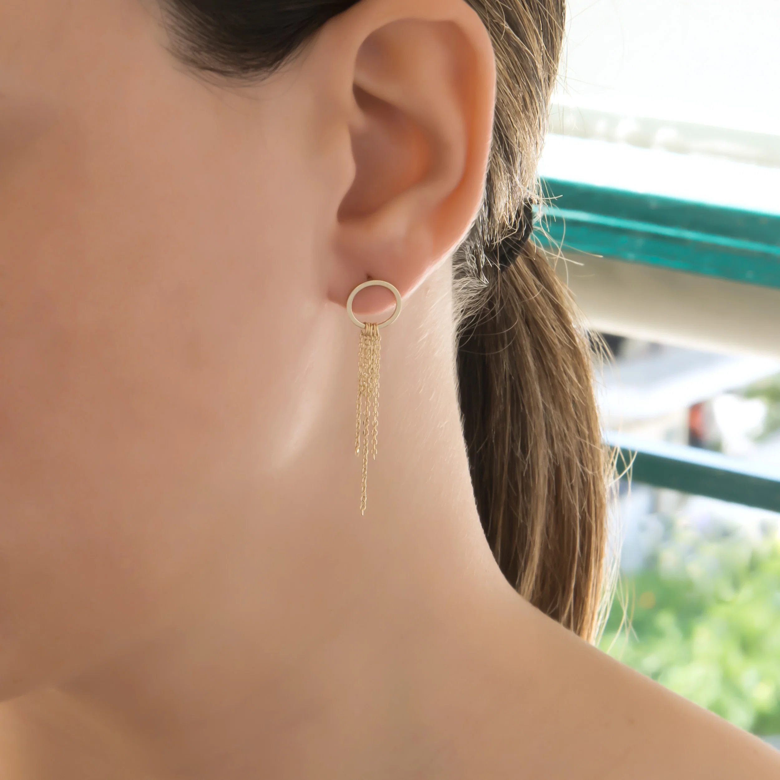 Solid Gold Five-Chain Drop Earrings – Minimalist Geometric Dangle Earrings — additional product image 2 from AntEva Crafts