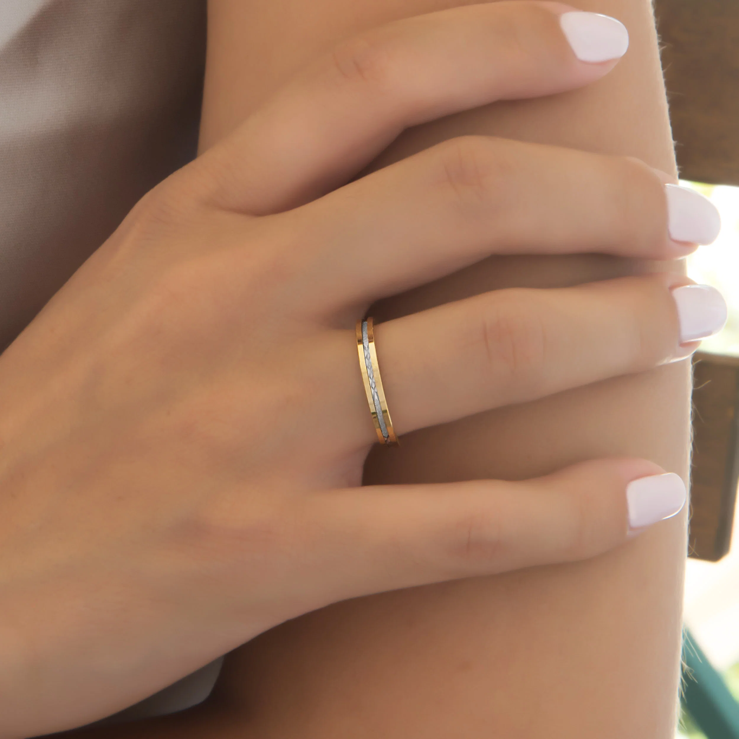 Diamond Cut Two tone Wedding Band — additional product image 2 from AntEva Crafts