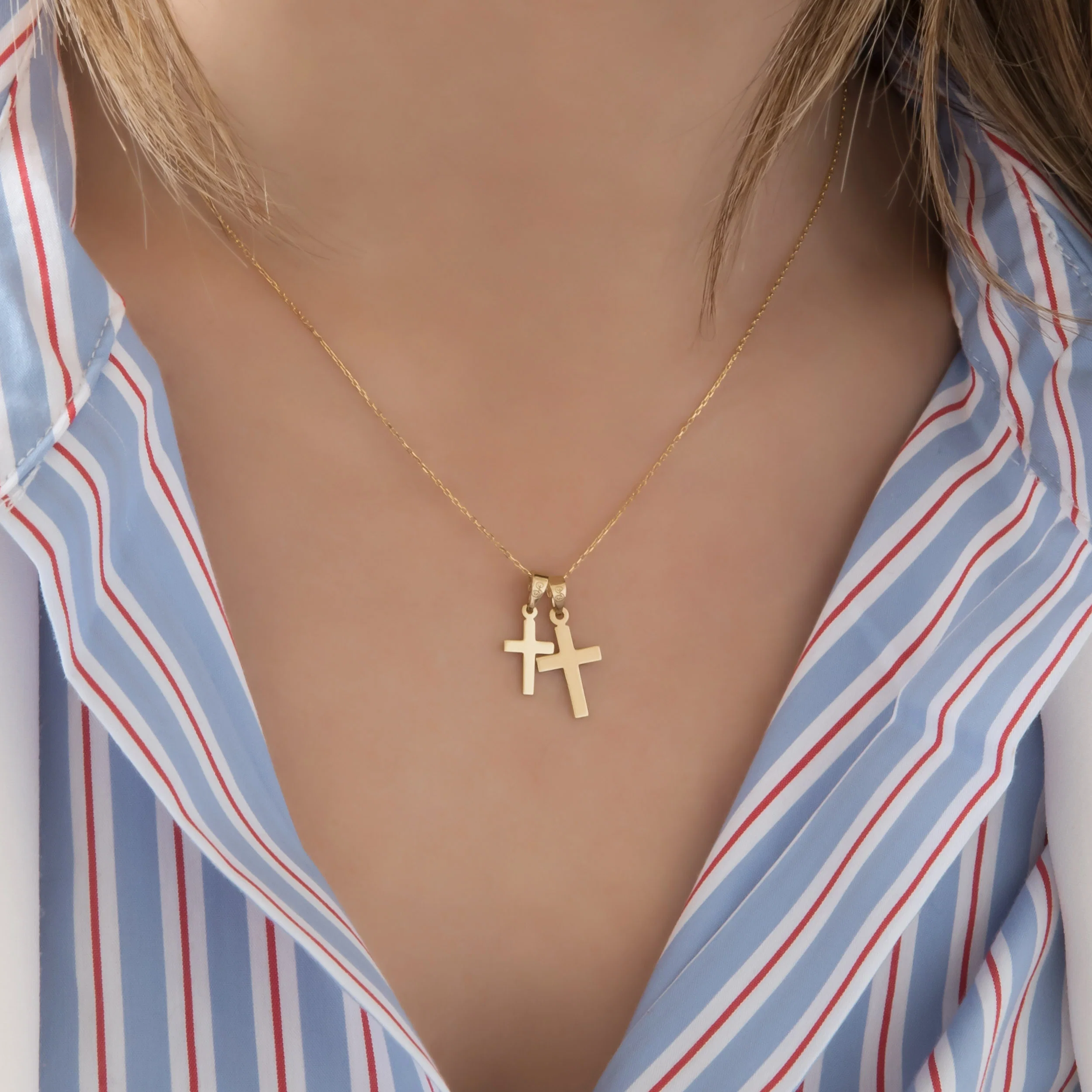 Dainty Solid Gold Cross Necklace Double-Sided Pendant — additional product image 2 from AntEva Crafts