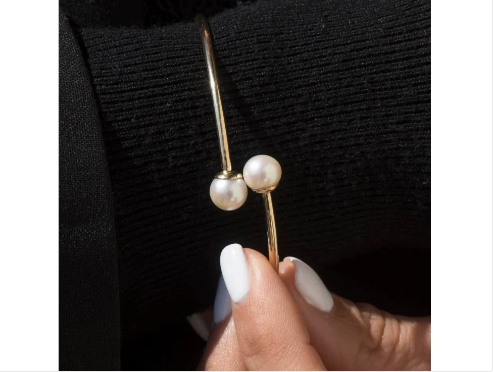 Gold Pearl Open Cuff Bracelet — additional product image 4 from AntEva Crafts