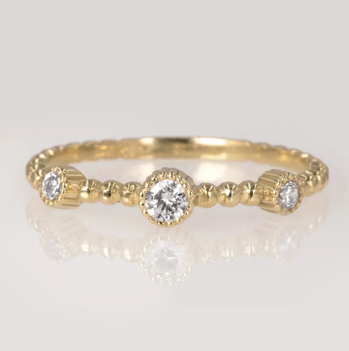 Beaded Milgrain Ring with Diamonds — additional product image 3 from AntEva Crafts