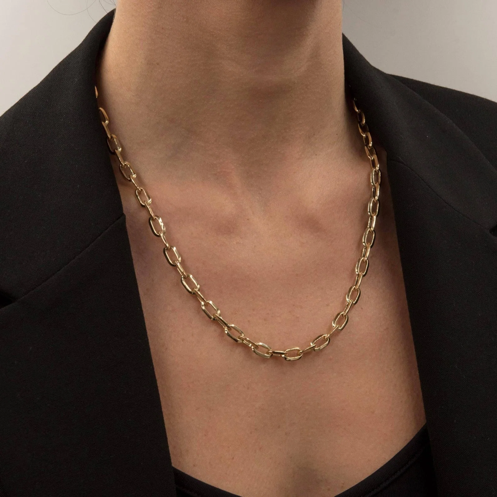 Oval Link Elongated Gold Necklace — additional product image 2 from AntEva Crafts