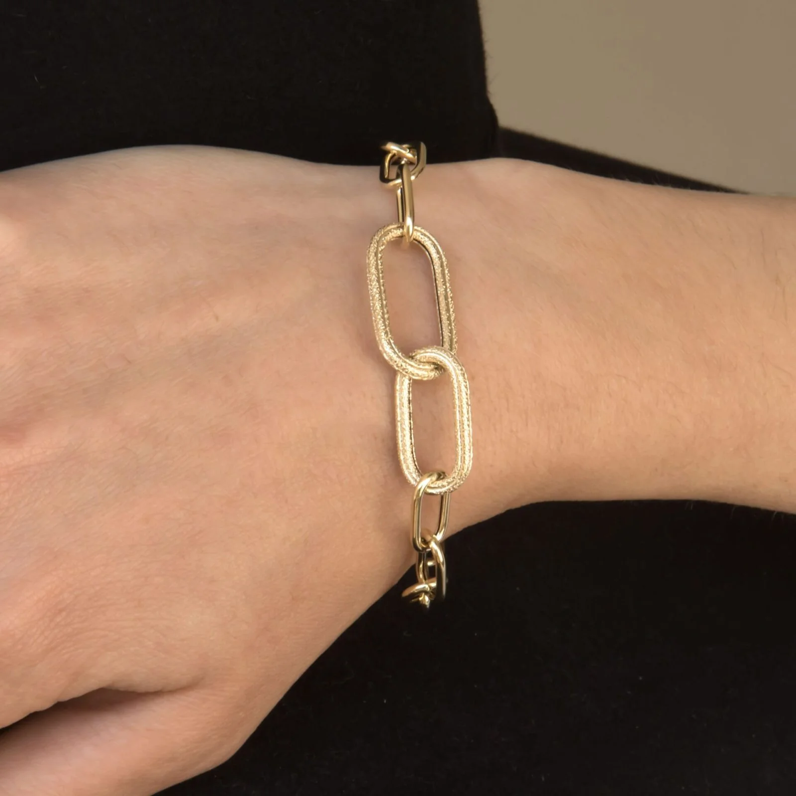 Oval Link Elongated Bracelet with Bright-Matte Finish — additional product image 5 from AntEva Crafts