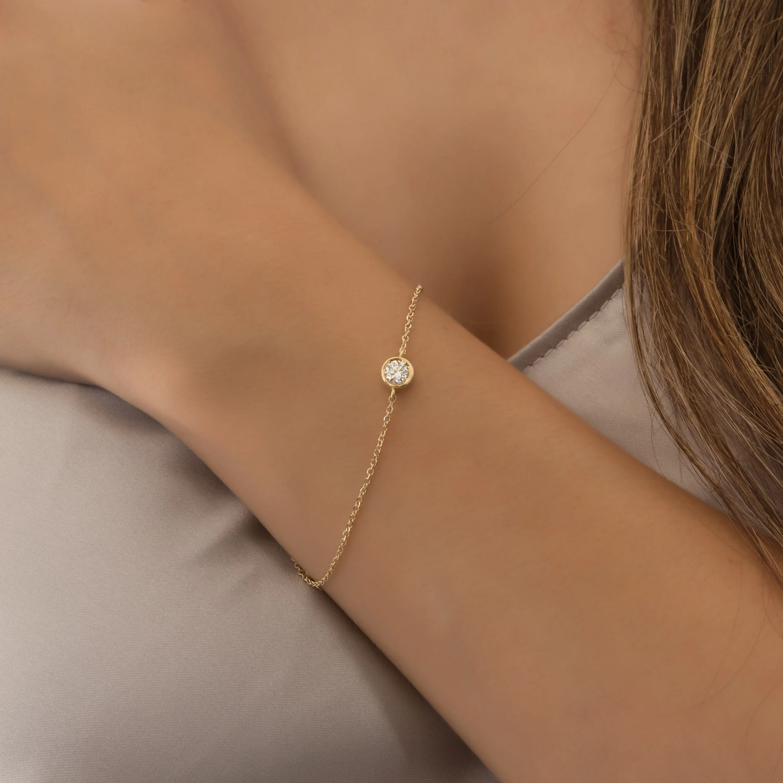 14K Solid Gold Diamond Bracelet – Bezel-Set Lab-Grown Diamond Bracelet — additional product image 2 from AntEva Crafts