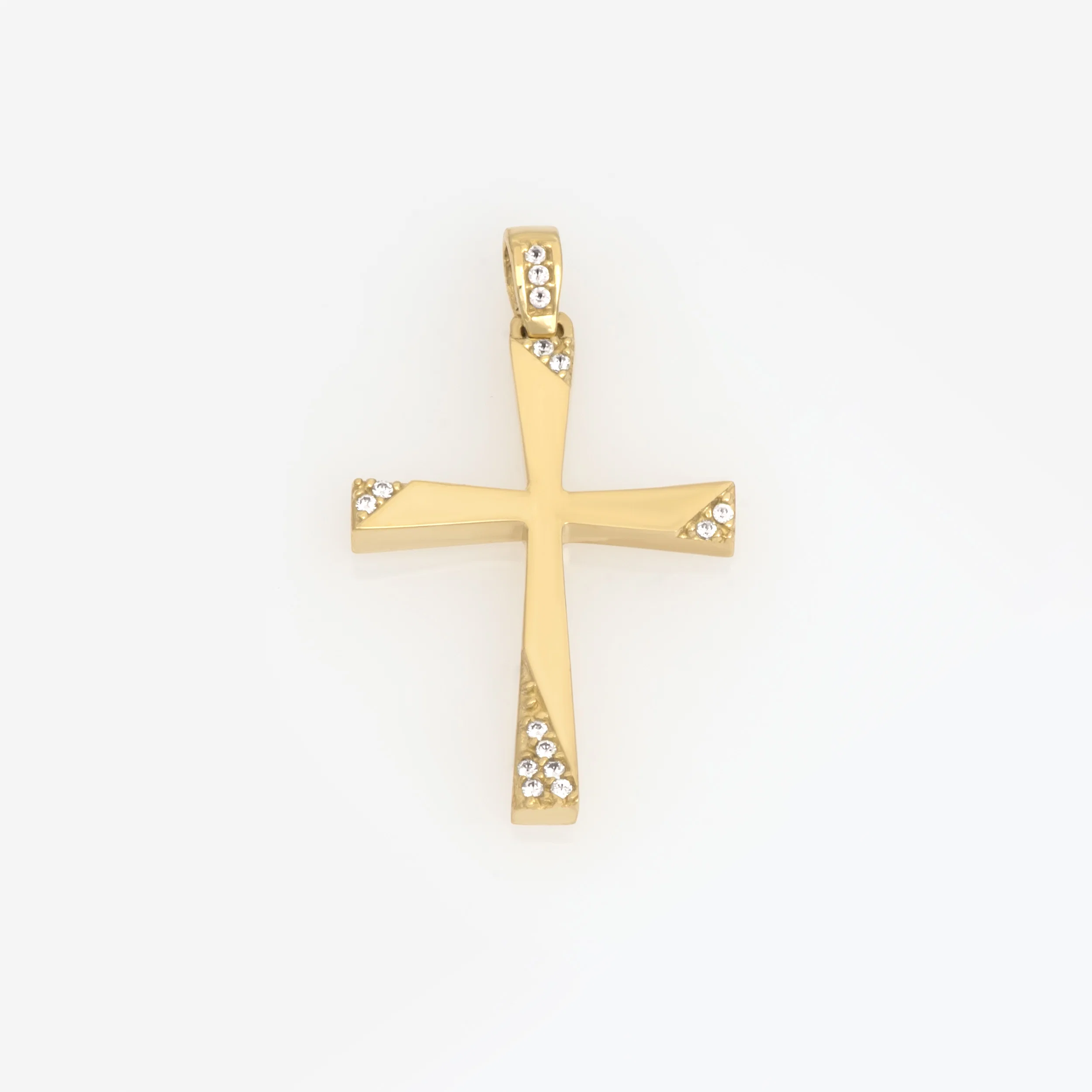 Gold Cross Pendant with Edge-Set CZ Stones