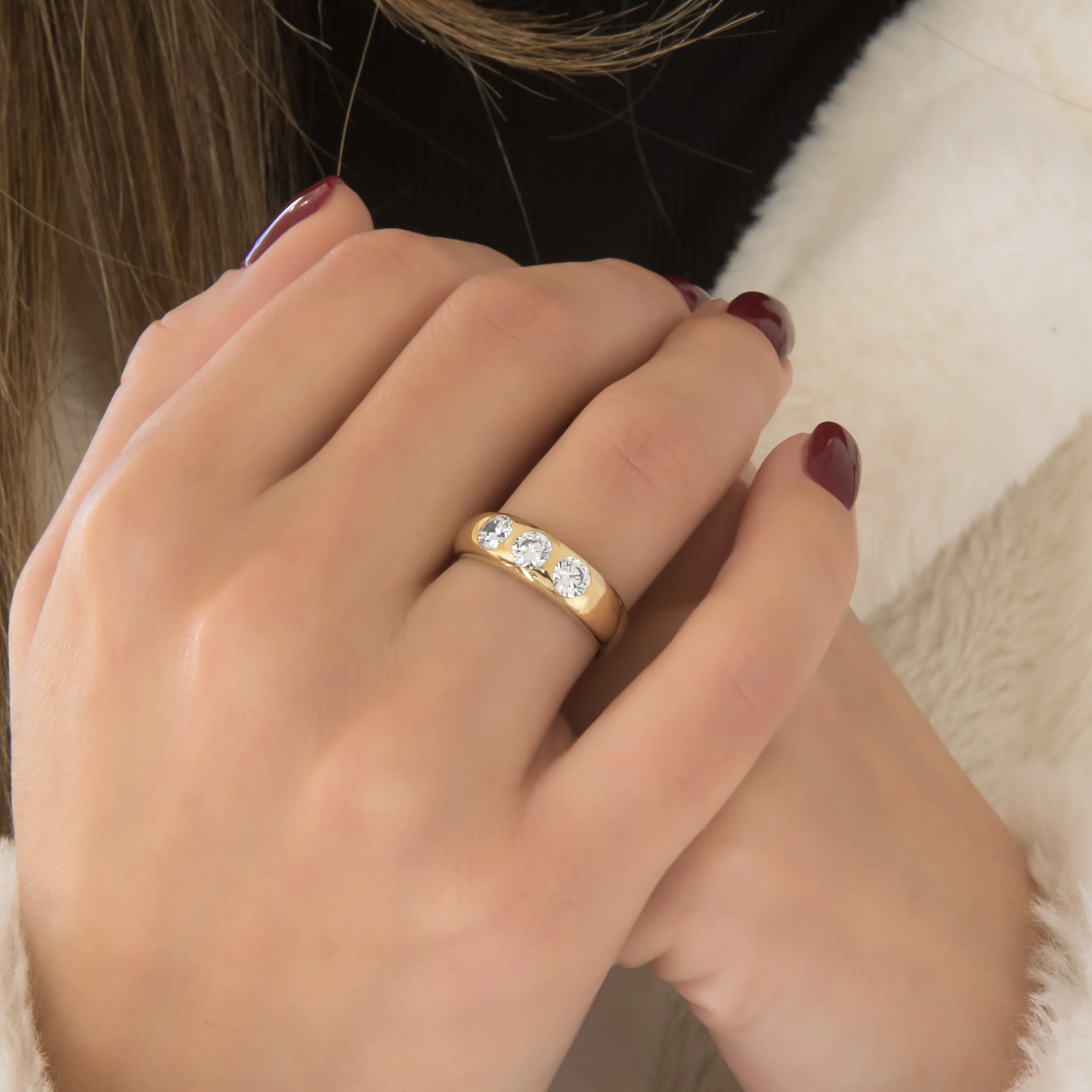 Gemstone Dome Ring with 3 White CZ — additional product image 2 from AntEva Crafts