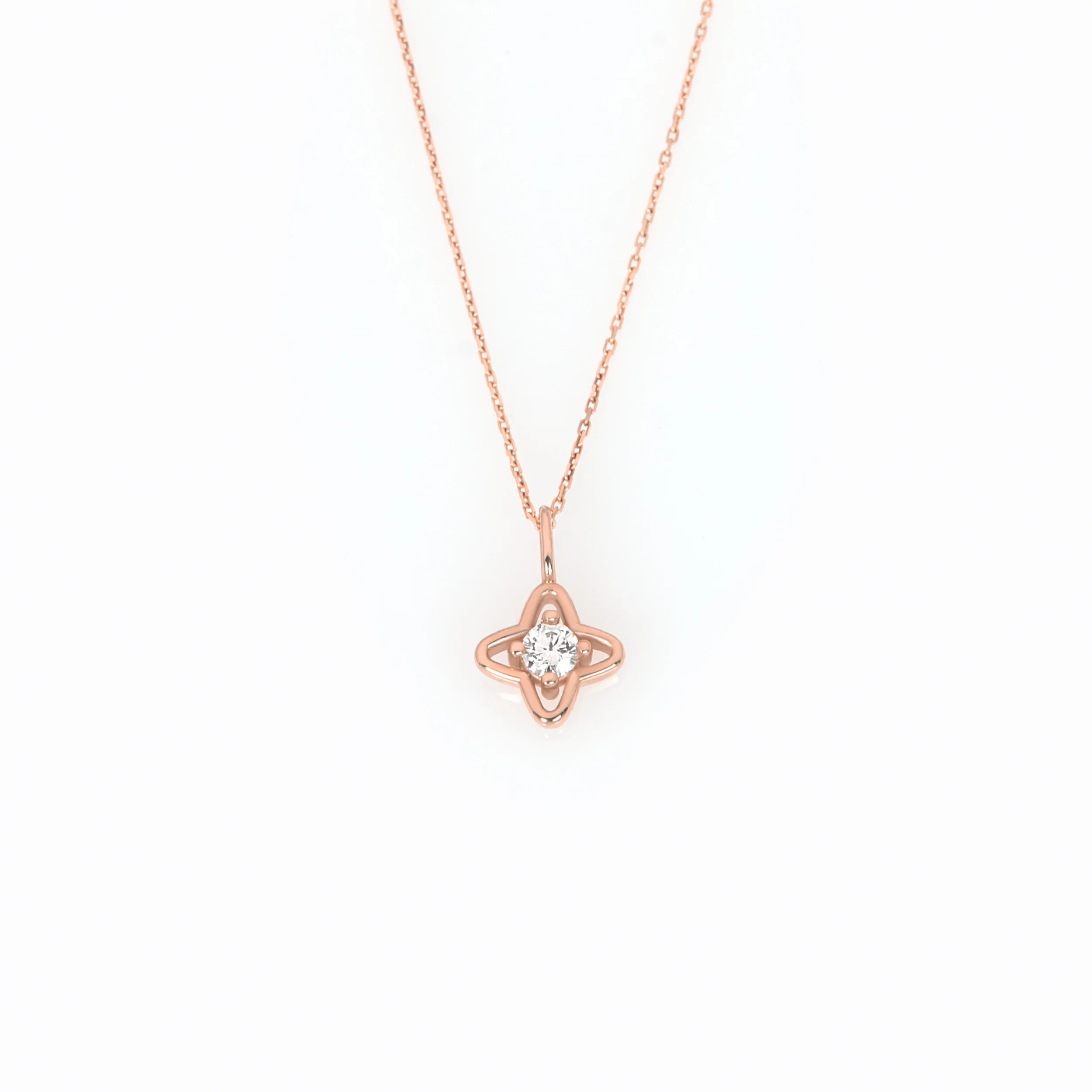 14K Gold Petal Clover Diamond Necklace – Lab-Grown Diamond Floral Pendant — additional product image 3 from AntEva Crafts