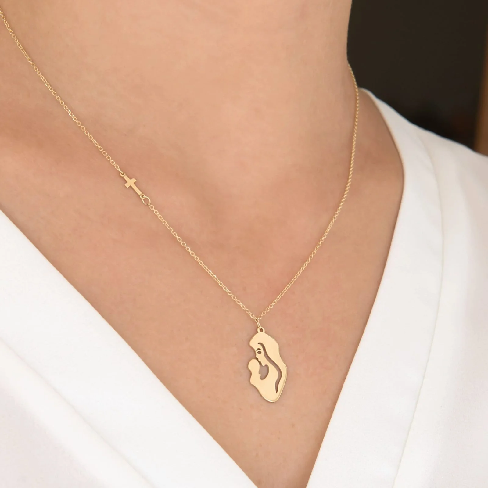 Mother Child Gold Necklace — additional product image 2 from AntEva Crafts