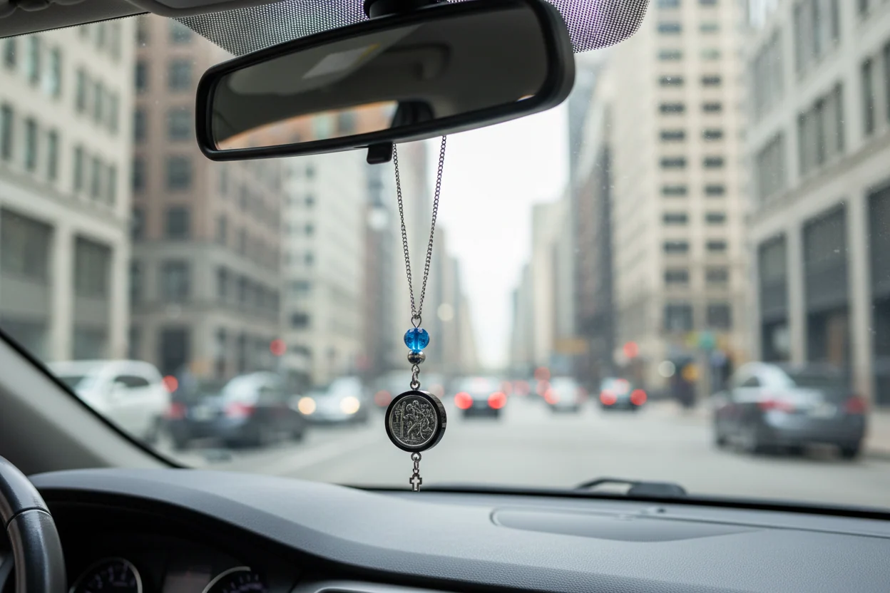 Black Saint Christopher Car Mirror Charm — additional product image 3 from AntEva Crafts