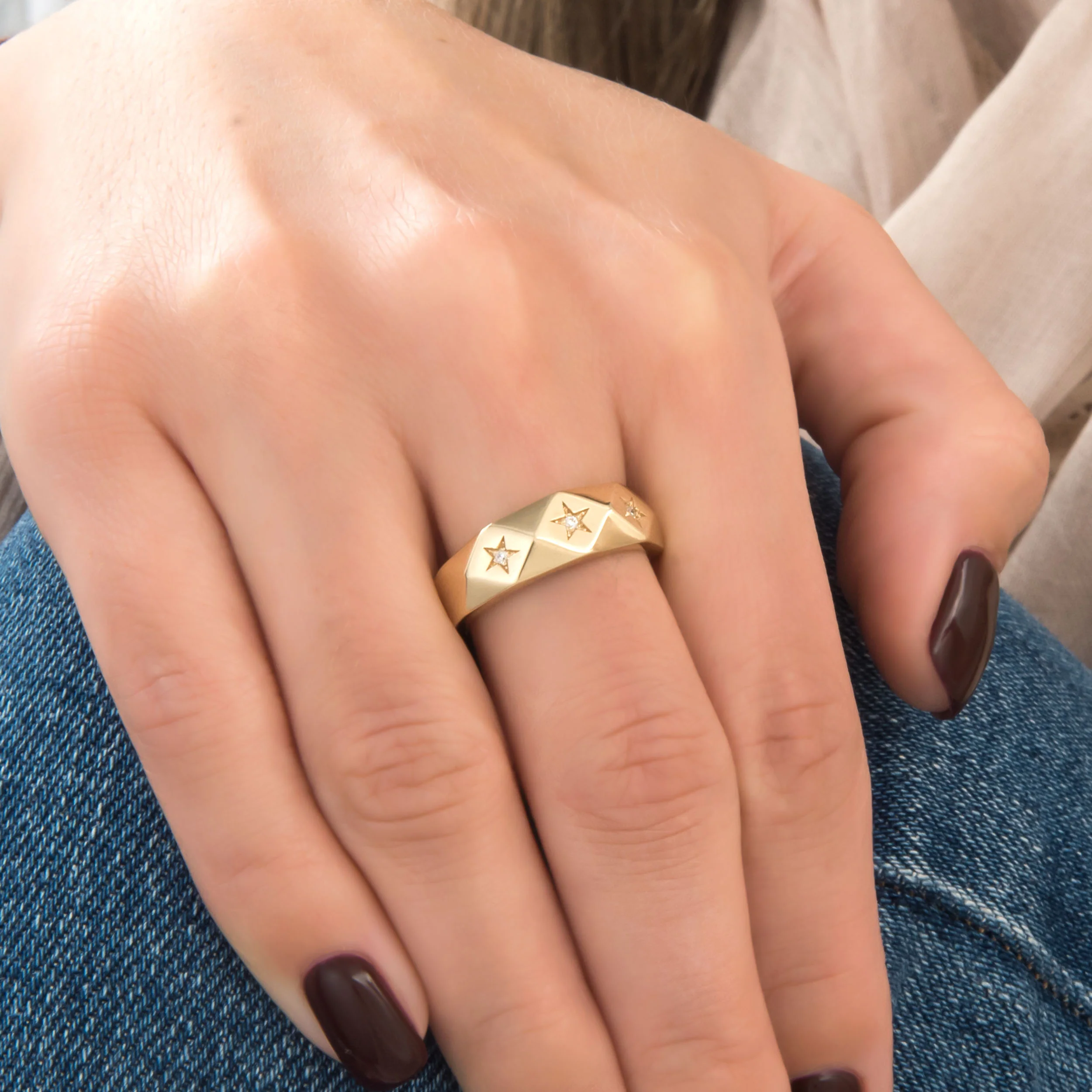 Diamond Cut Star Ring with 3 Diamonds — additional product image 4 from AntEva Crafts