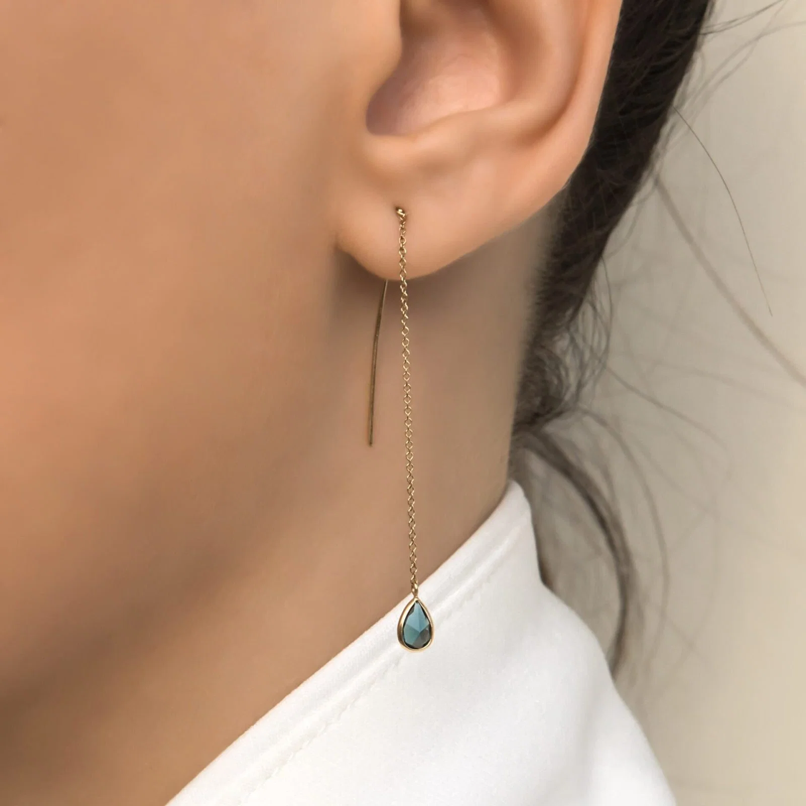 Chain Hanging Bar Earrings with Coloured CZ — additional product image 6 from AntEva Crafts