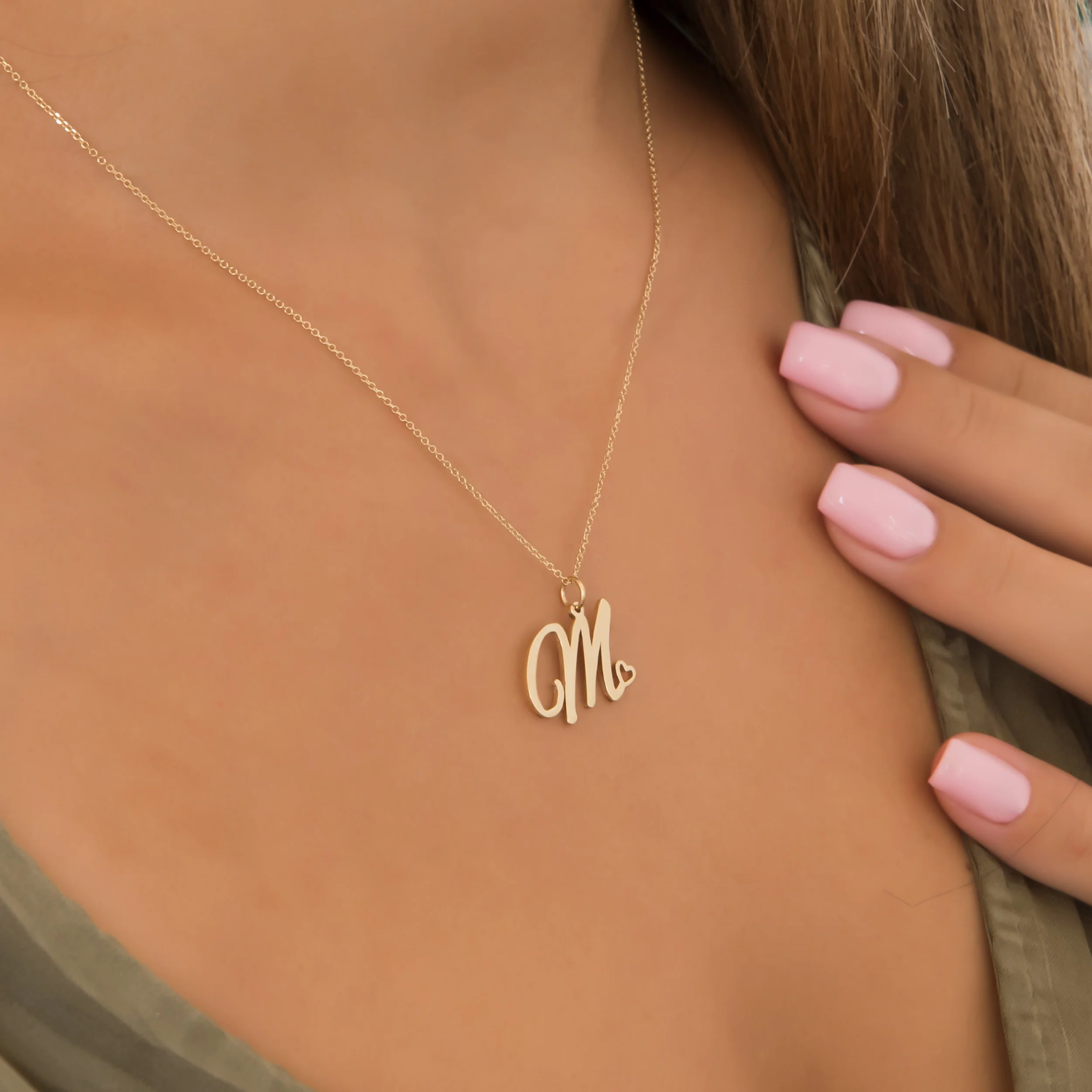 14k Personalized Initial Heart Pendant — additional product image 2 from AntEva Crafts