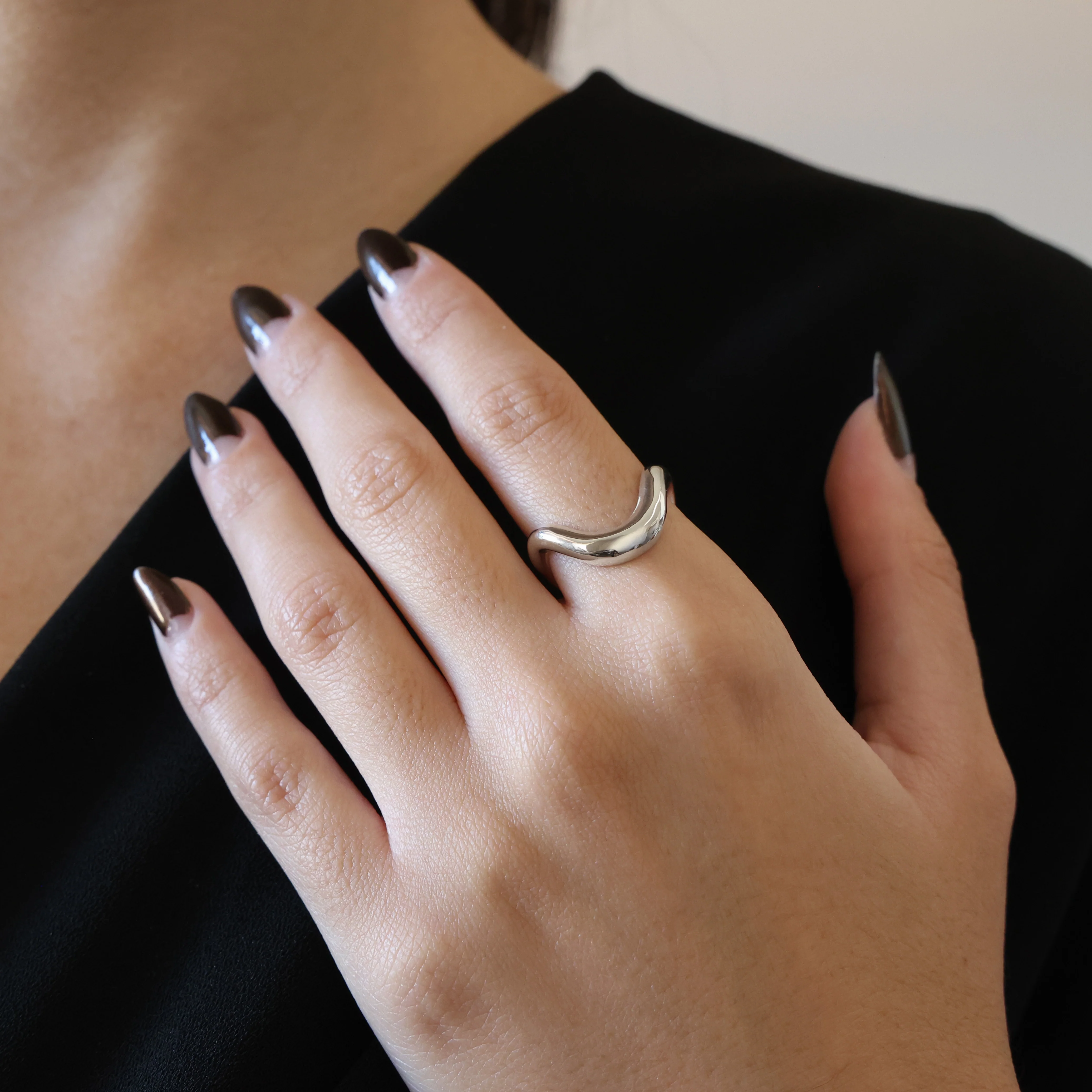 Asymmetrical Wavy 14k Gold Vermeil Ring — additional product image 4 from AntEva Crafts