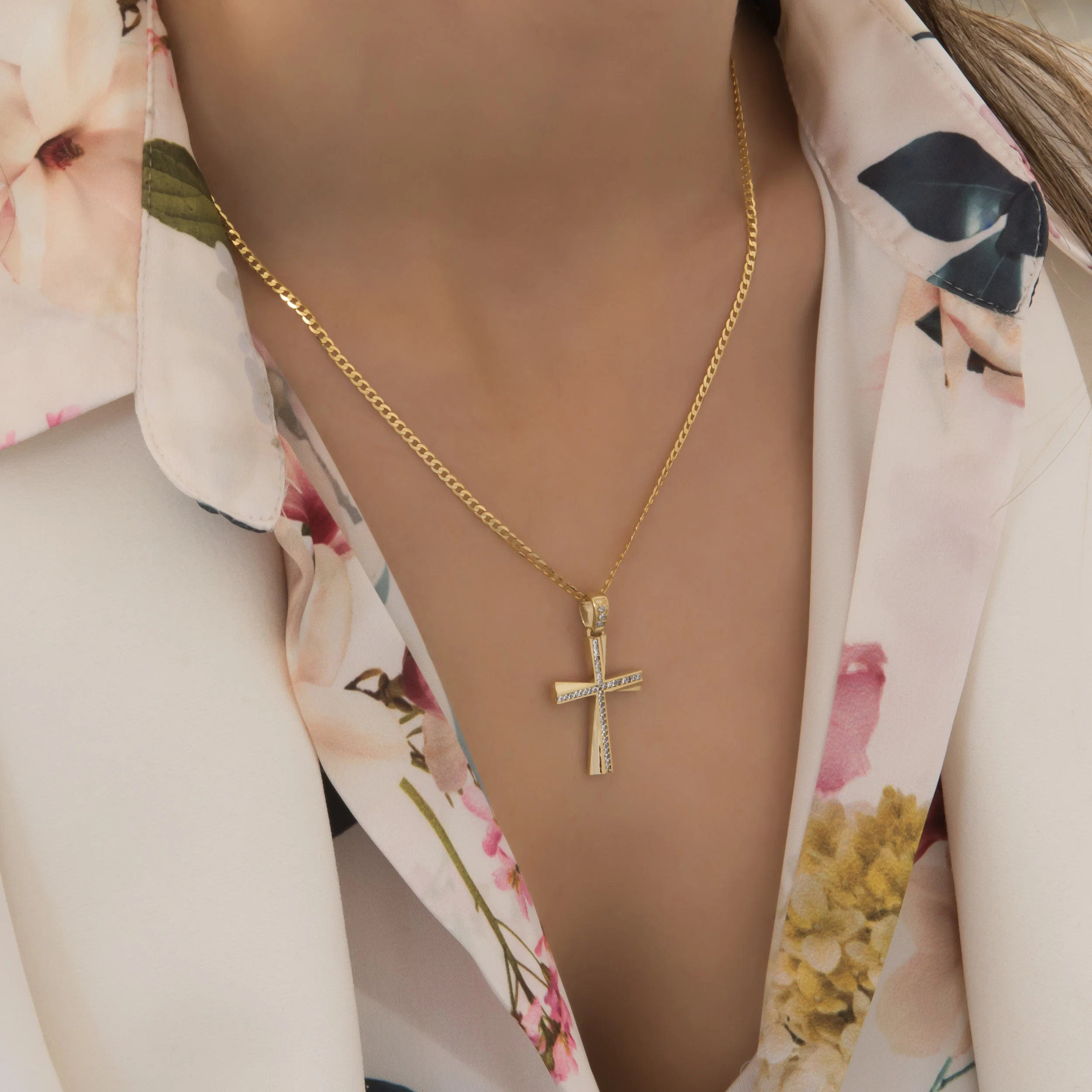 Cross Necklace with Asymmetrical White CZ — additional product image 2 from AntEva Crafts