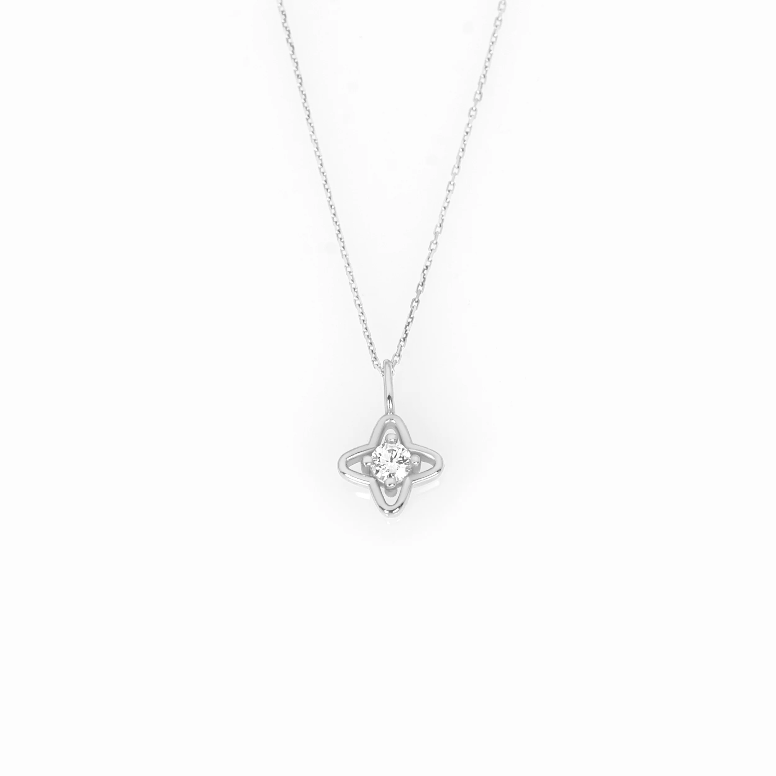 14K Gold Petal Clover Diamond Necklace – Lab-Grown Diamond Floral Pendant — additional product image 4 from AntEva Crafts