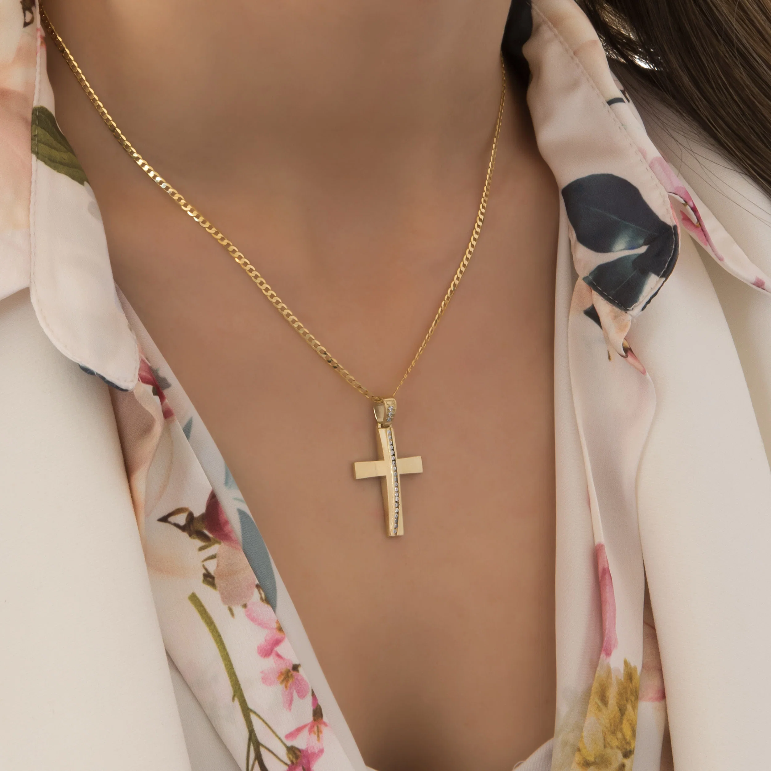 Elegant Gold Cross with Flowing CZ Line — additional product image 2 from AntEva Crafts