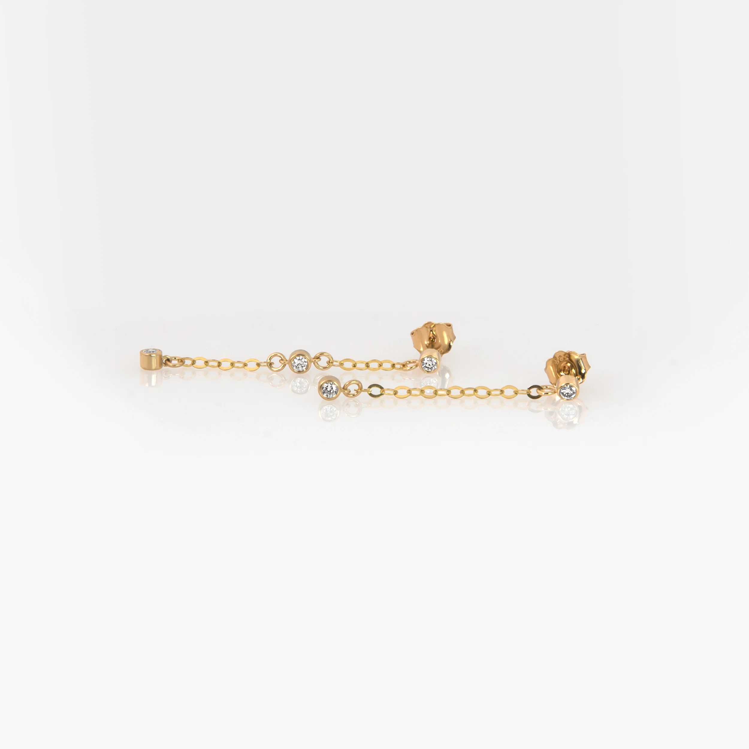14K Solid Gold Diamond Chain Drop Earrings – 3 Lab-Grown Diamond Dangle Earrings — additional product image 4 from AntEva Crafts