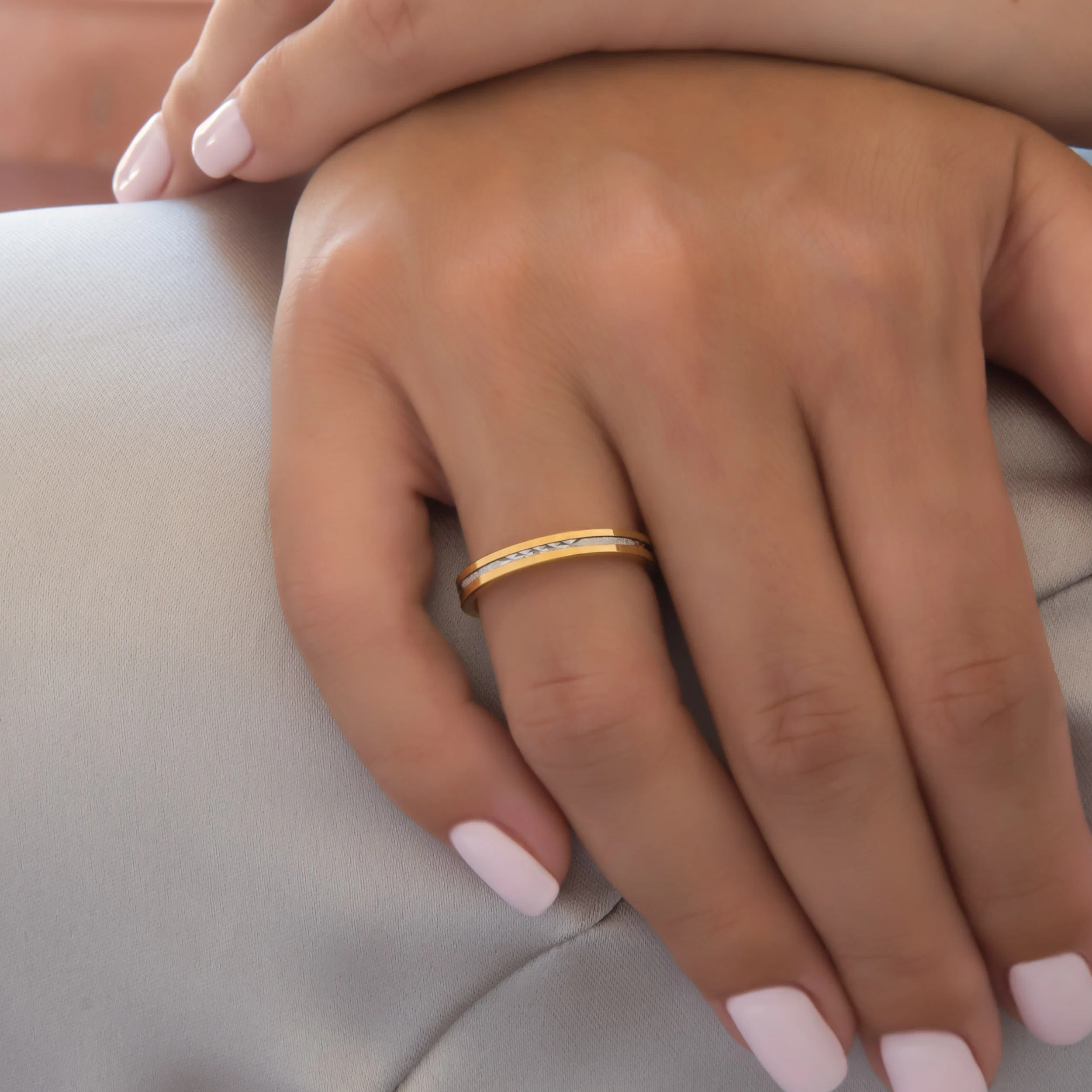 Diamond Cut Two tone Wedding Band — additional product image 4 from AntEva Crafts