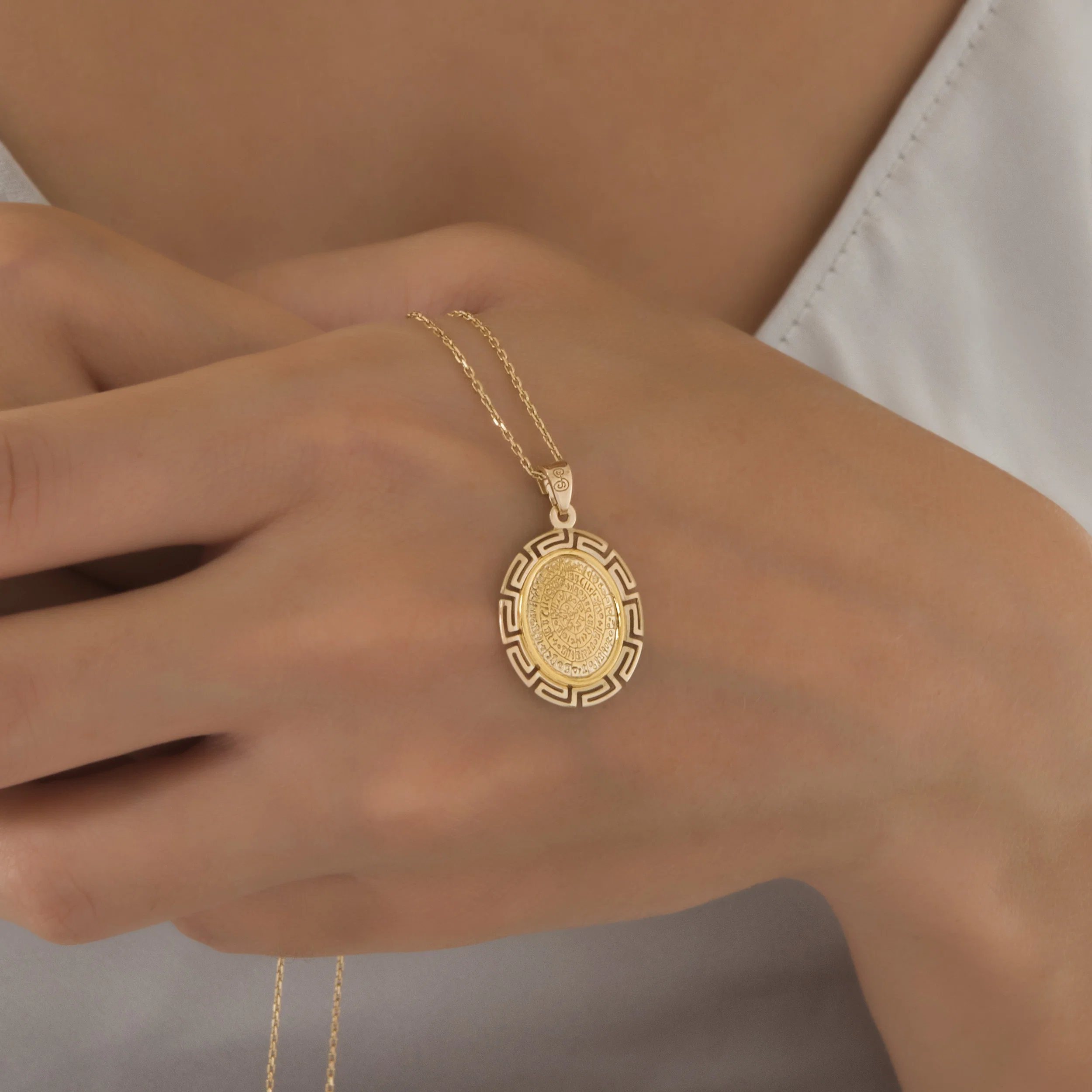 Oval Disc of Phaistos Pendant — additional product image 3 from AntEva Crafts