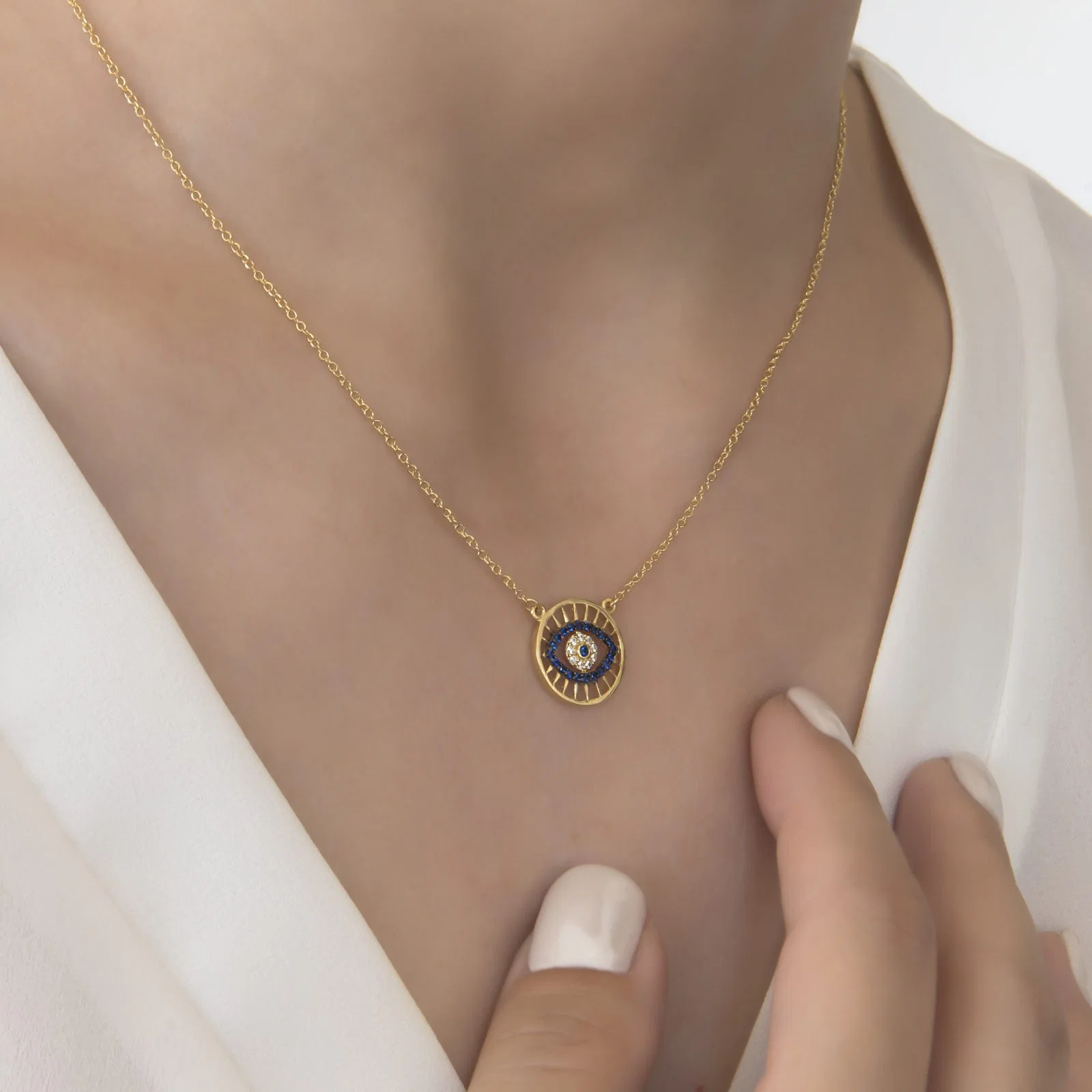 Evil Eye Blue Stone Chain Necklace — additional product image 5 from AntEva Crafts