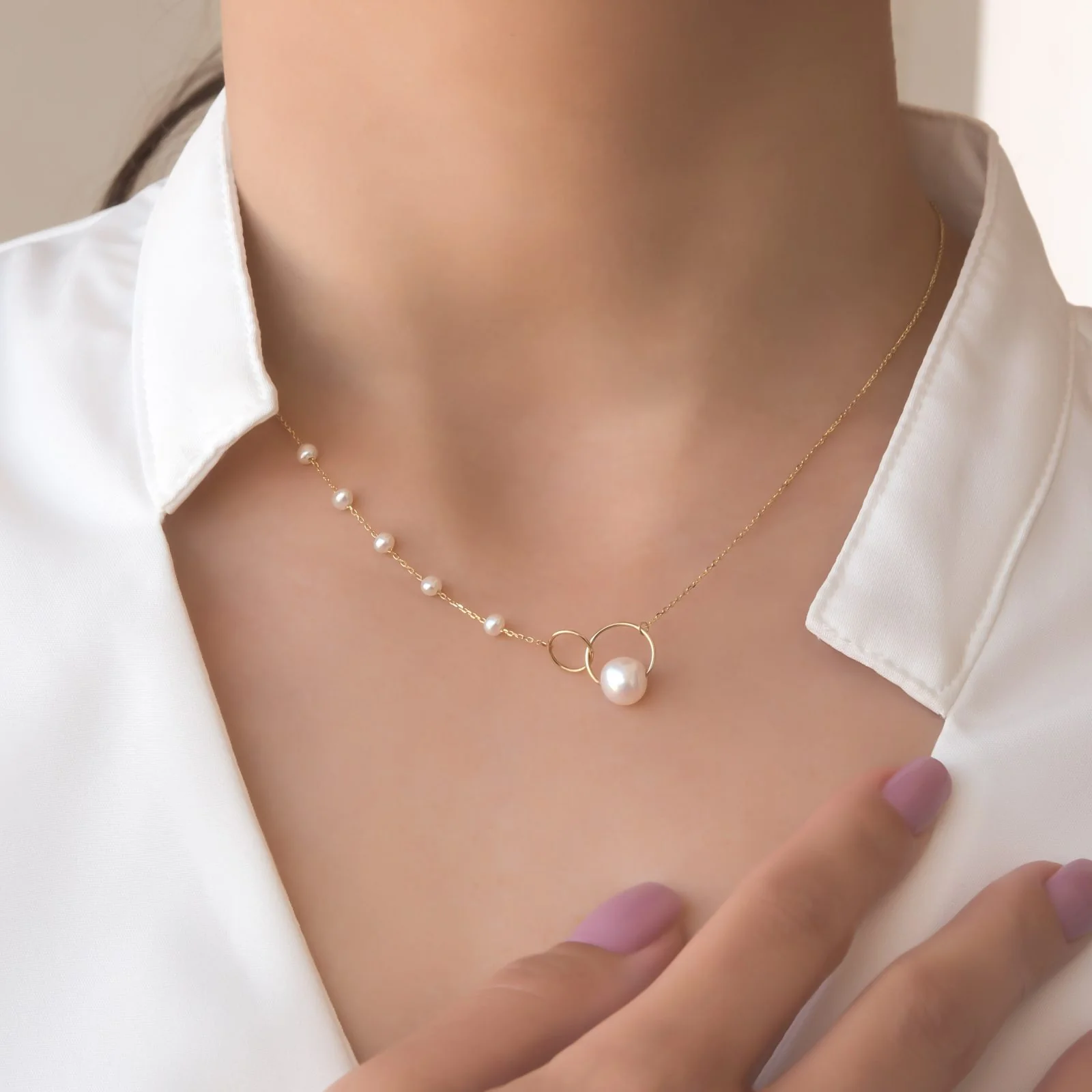 Double Circle Chain Pearl Set — additional product image 2 from AntEva Crafts