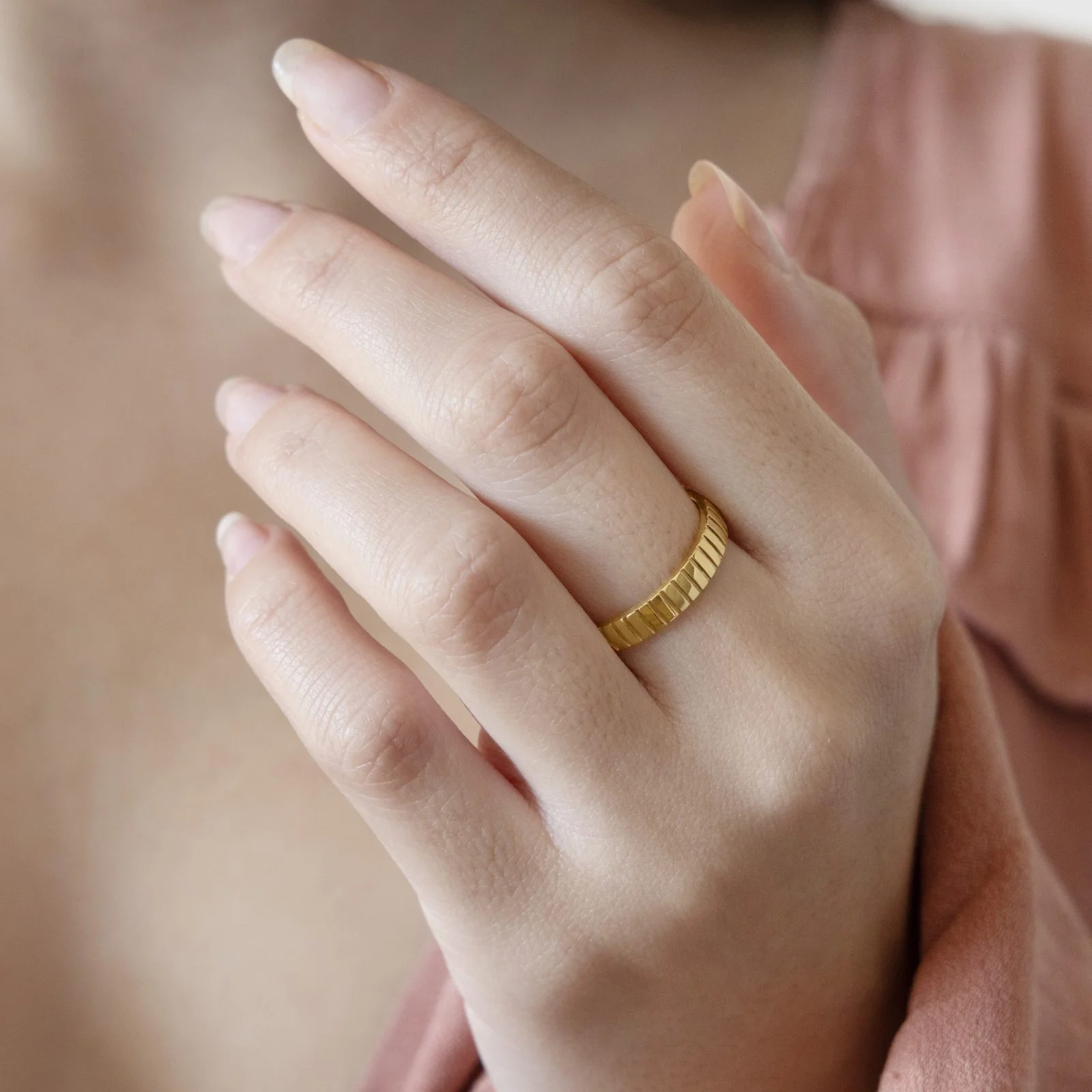 Gold Ribbed Wedding Ring 3.5mm — additional product image 3 from AntEva Crafts
