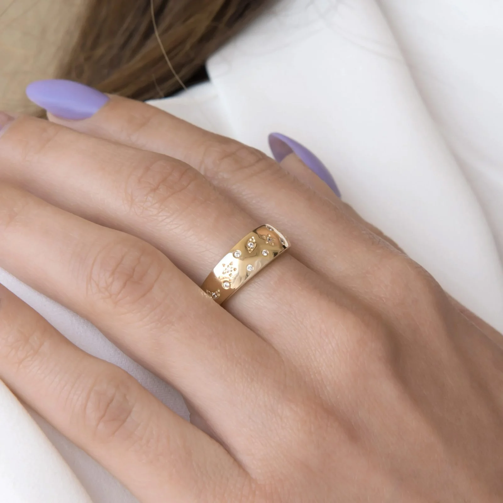 Diamond Starburst Ring with Celestial Symbols — additional product image 6 from AntEva Crafts