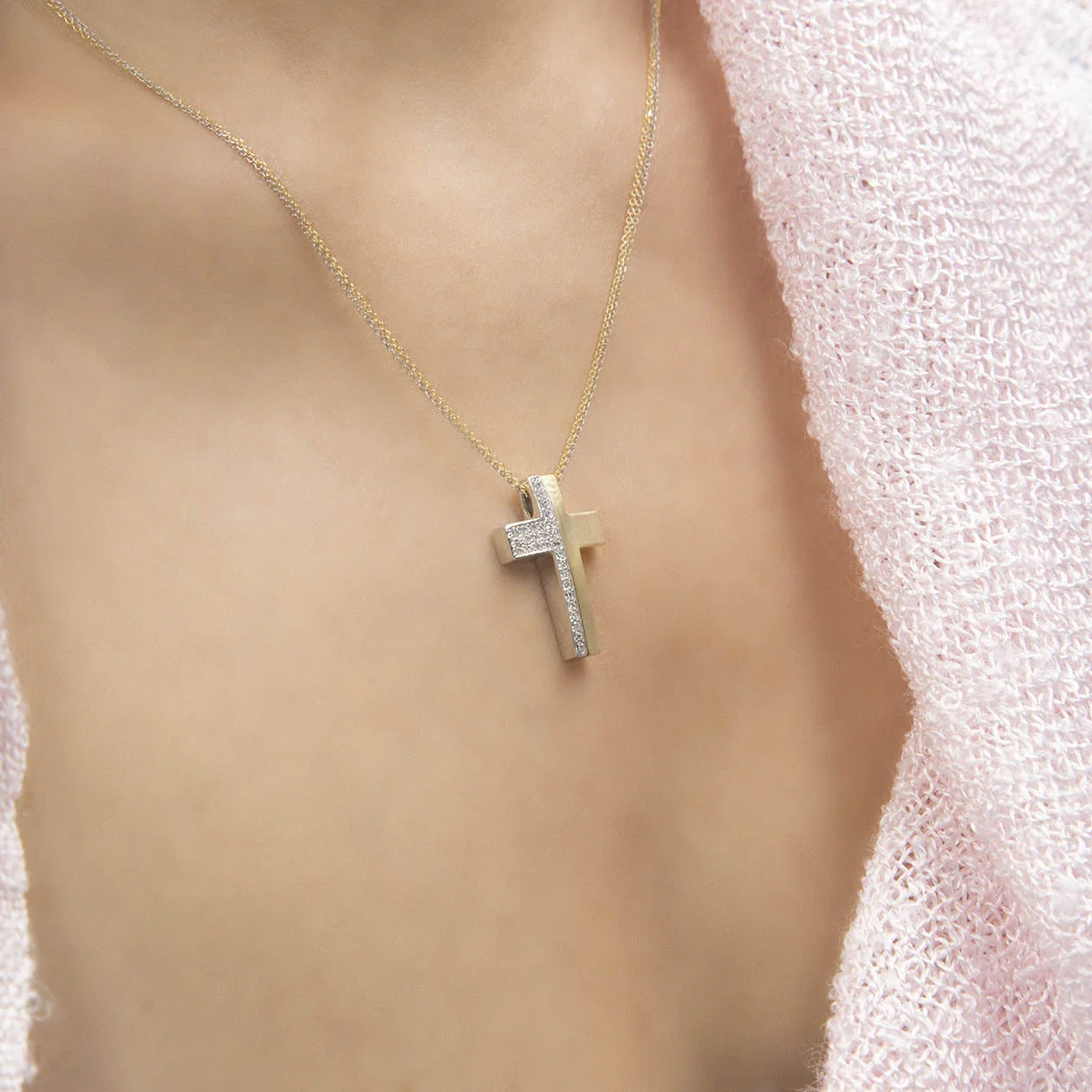 Two Tone Cross Pendant with White CZ — additional product image 2 from AntEva Crafts