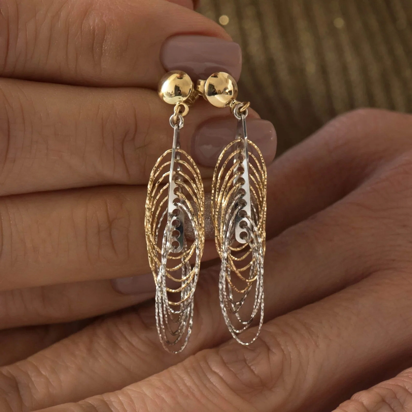 Gold Dangle Two-Tone Earrings — additional product image 3 from AntEva Crafts
