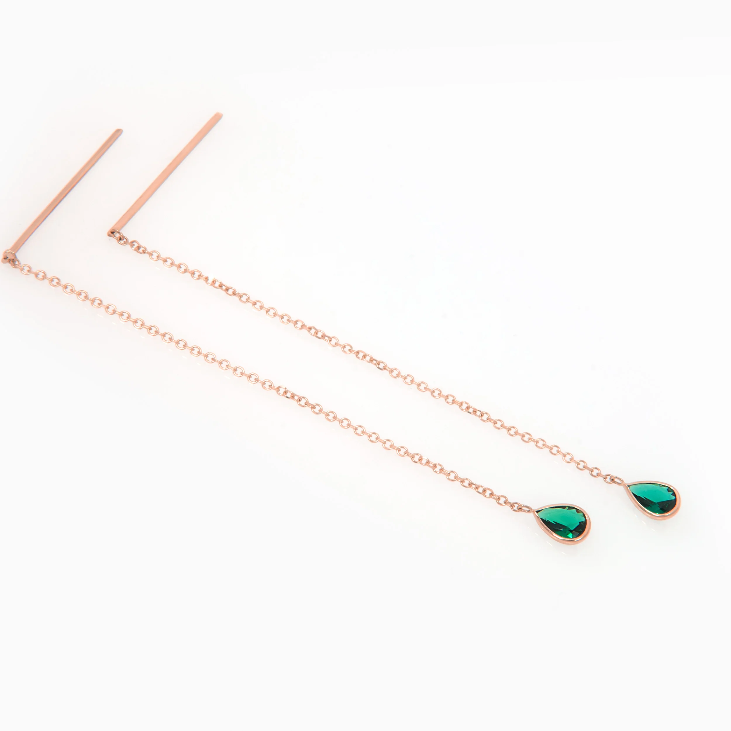 Solid Gold Threader Birthstone Earrings – Pear Shaped Gemstone Chain Earrings — additional product image 5 from AntEva Crafts
