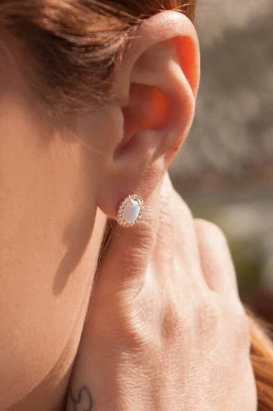 Oval Opal Stud Halo Earrings — additional product image 3 from AntEva Crafts