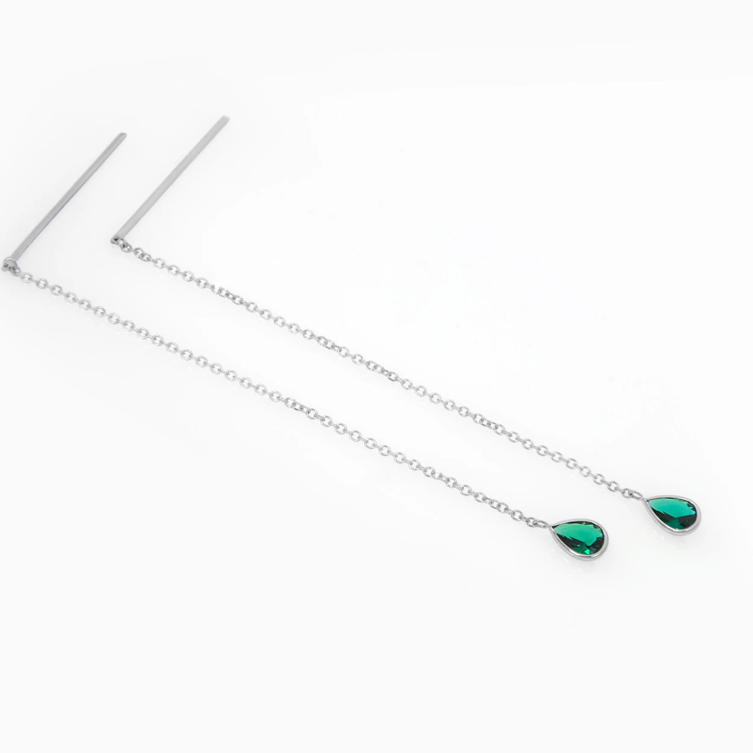Solid Gold Threader Birthstone Earrings – Pear Shaped Gemstone Chain Earrings — additional product image 4 from AntEva Crafts