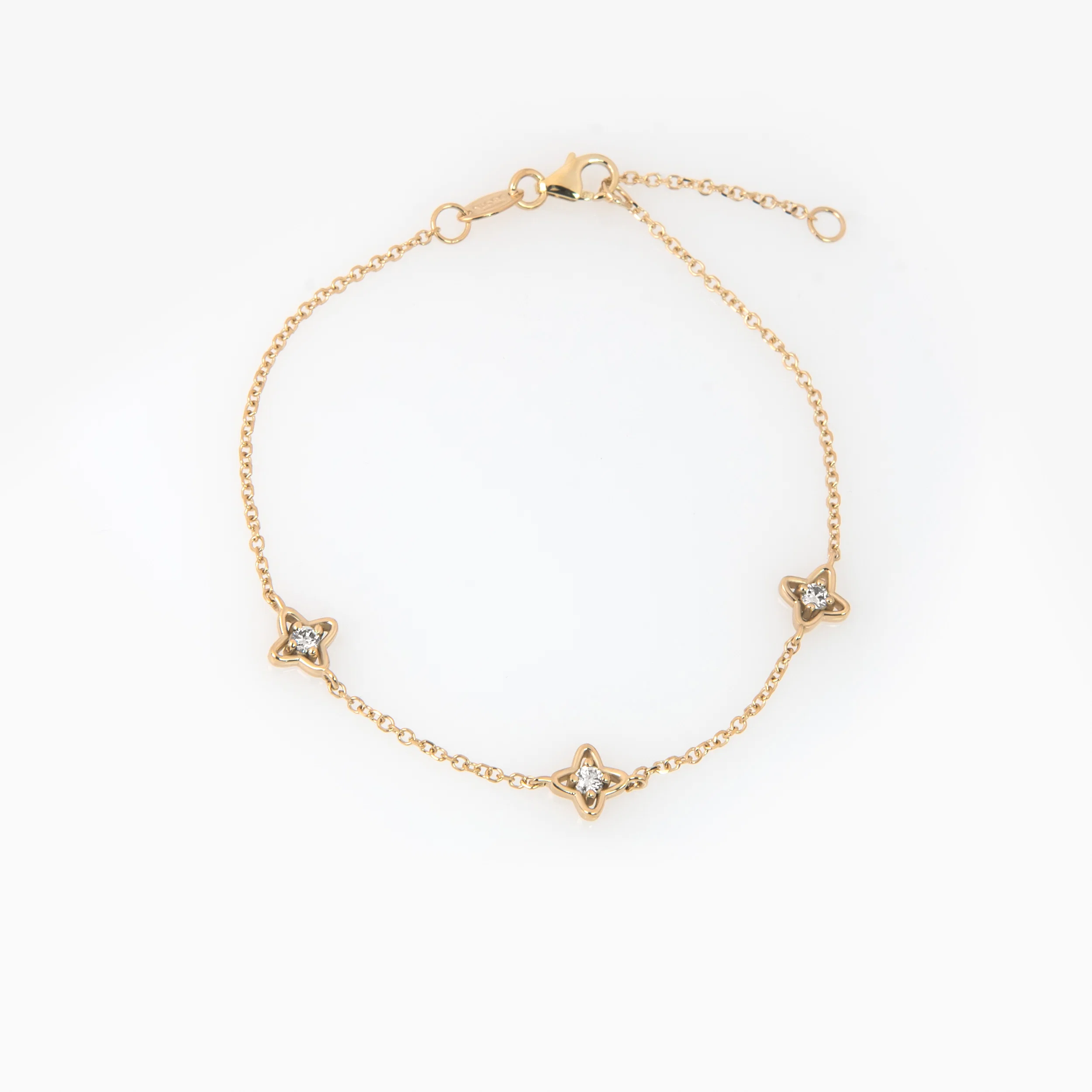 14K Gold Clover Diamond Station Bracelet – Triple Floral Lab-Grown Diamond Bracelet