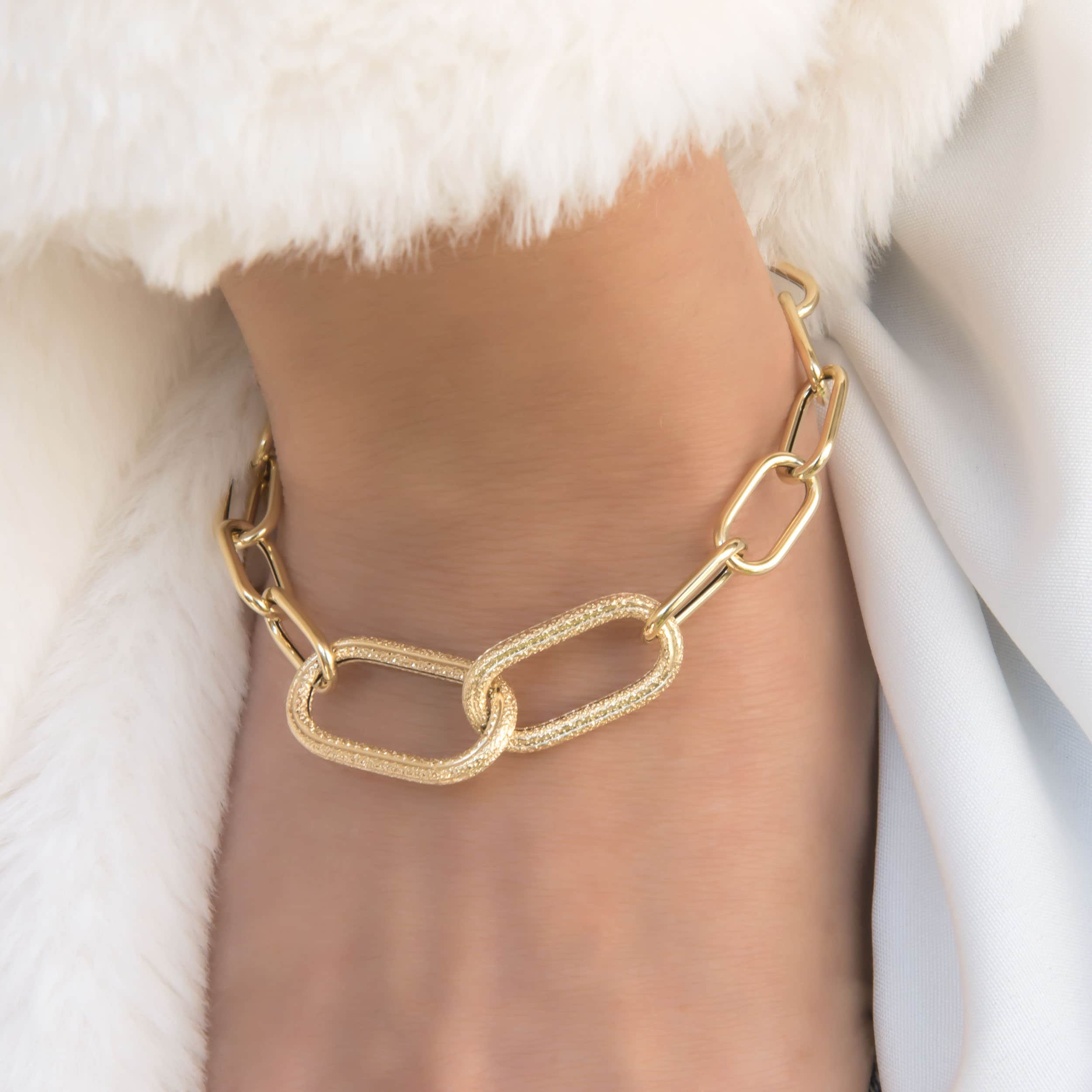 Oval Link Elongated Bracelet with Bright-Matte Finish — additional product image 2 from AntEva Crafts