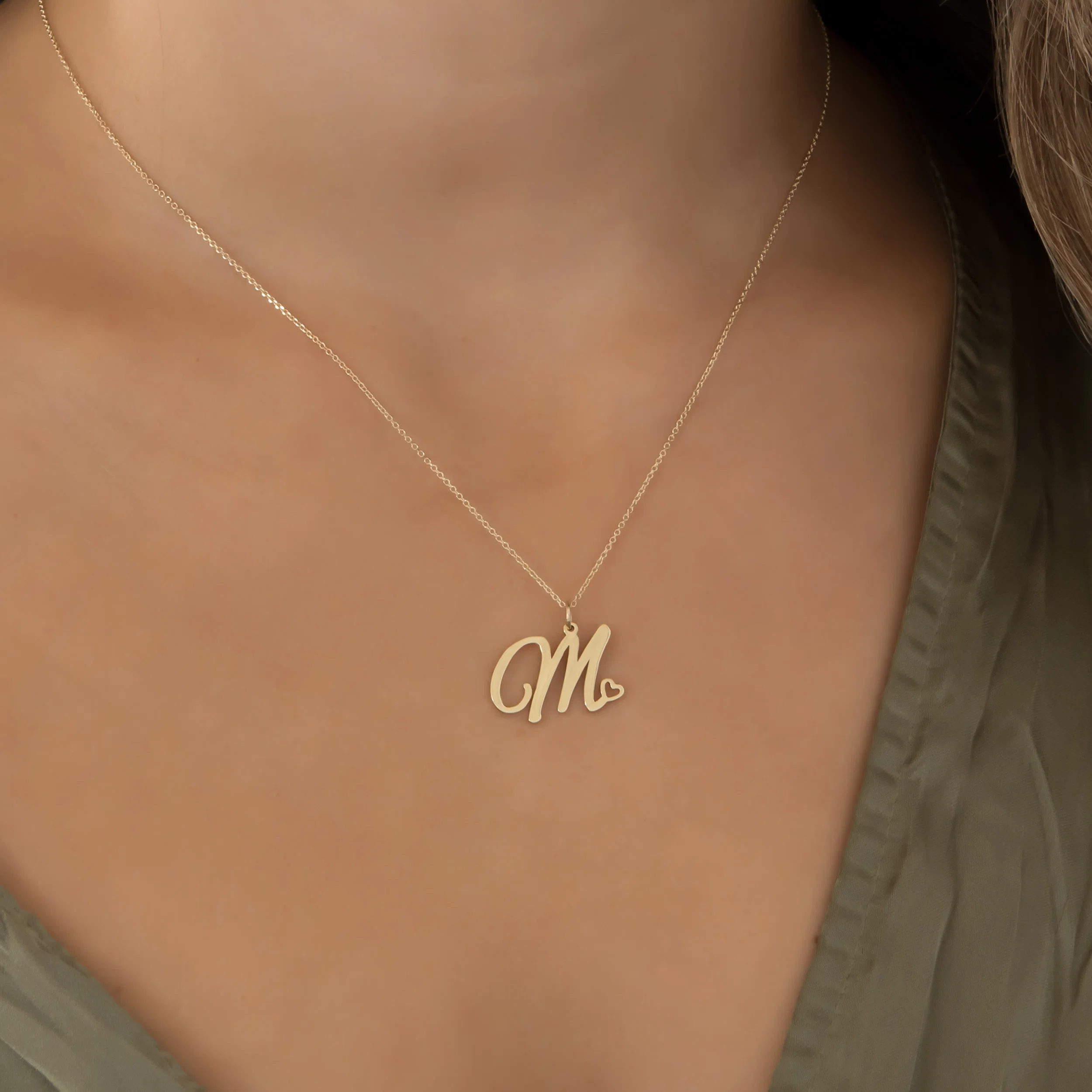 14k Personalized Initial Heart Pendant — additional product image 4 from AntEva Crafts