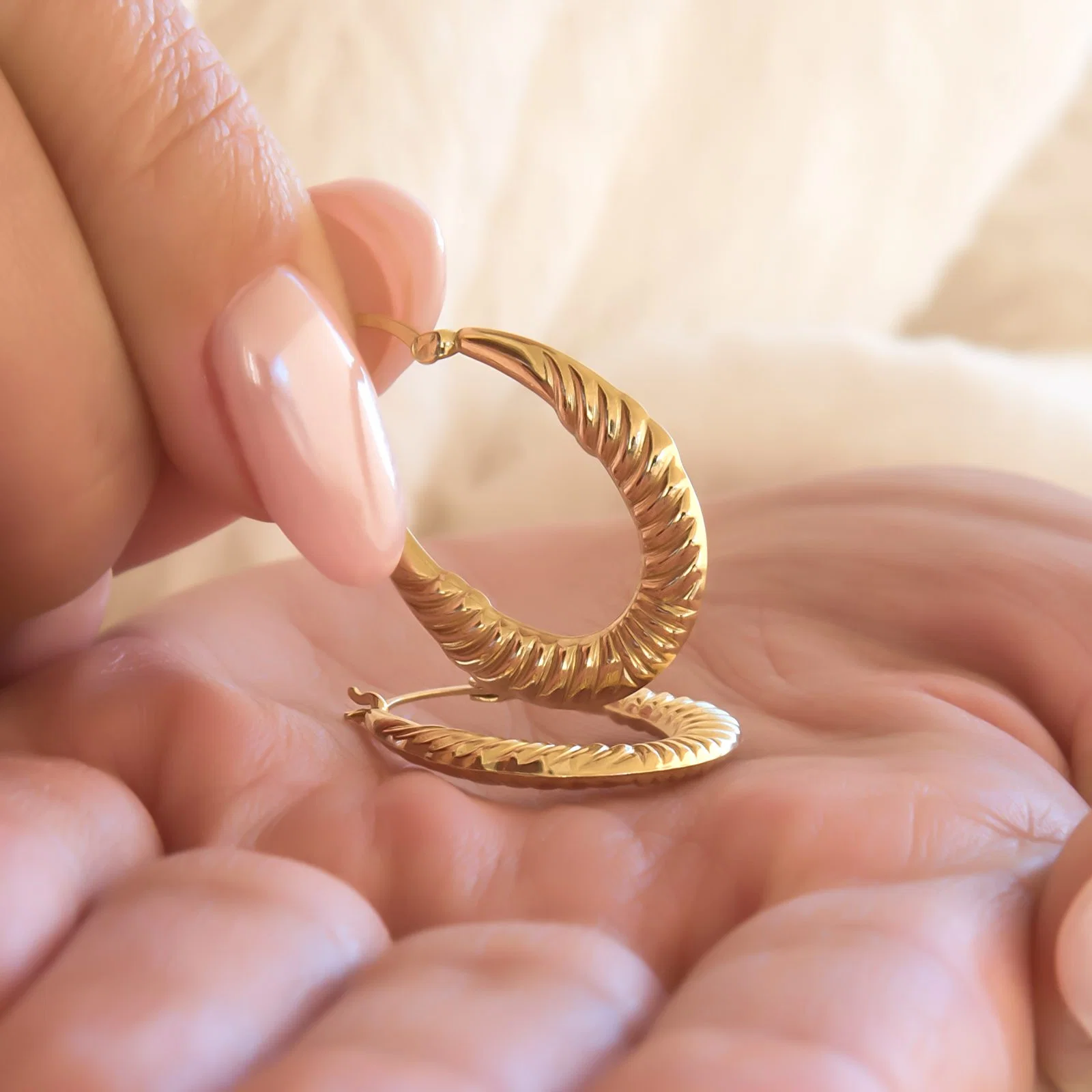 Ribbed Hoop Gold Earrings — additional product image 4 from AntEva Crafts
