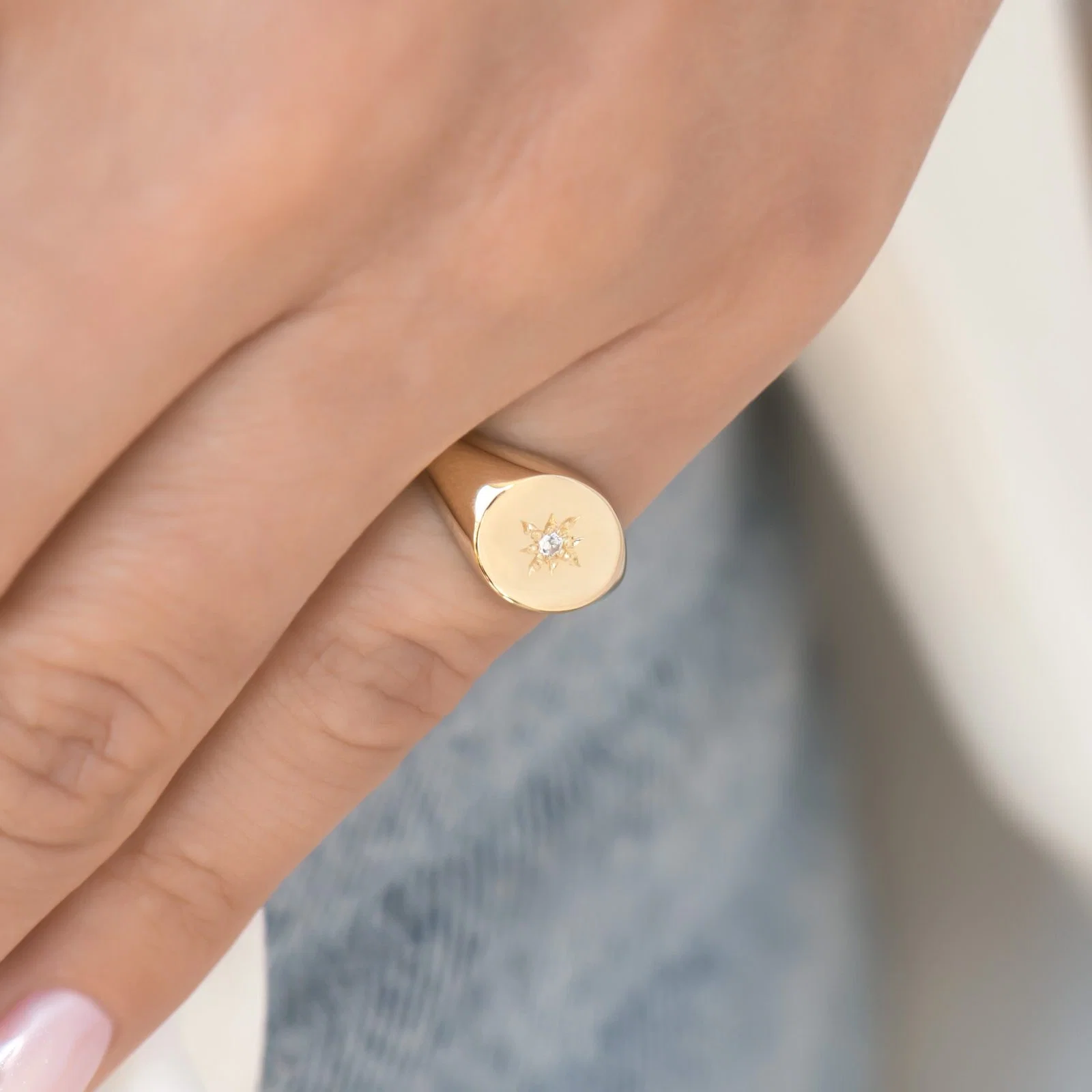 Diamond North Star Signet Ring — additional product image 3 from AntEva Crafts
