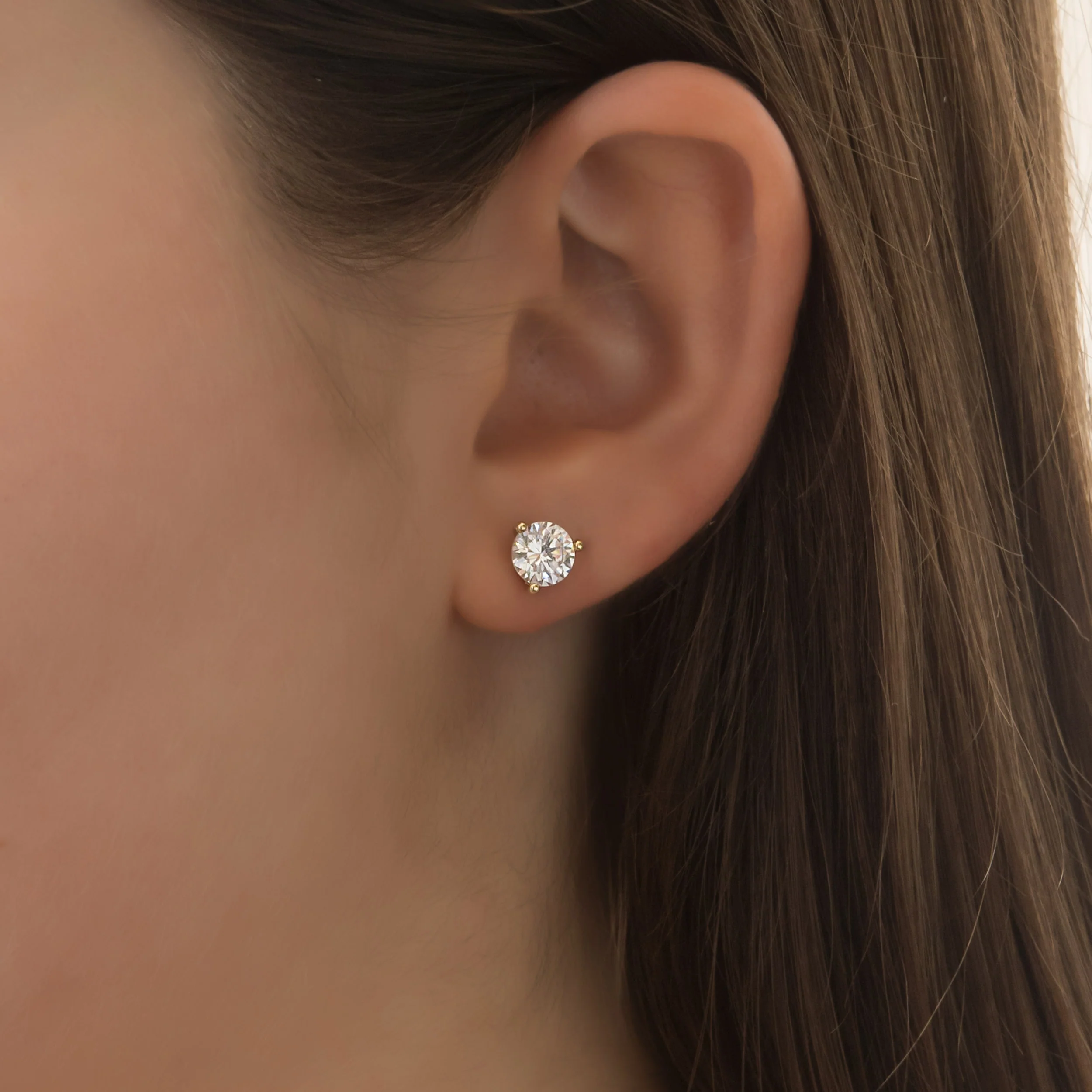 14K Solid Gold Round Stud Earrings – Lab-Grown Diamond or CZ Studs — additional product image 4 from AntEva Crafts