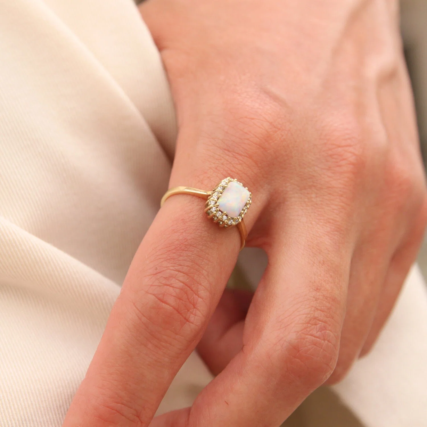 White Opal Gold Ring — additional product image 2 from AntEva Crafts