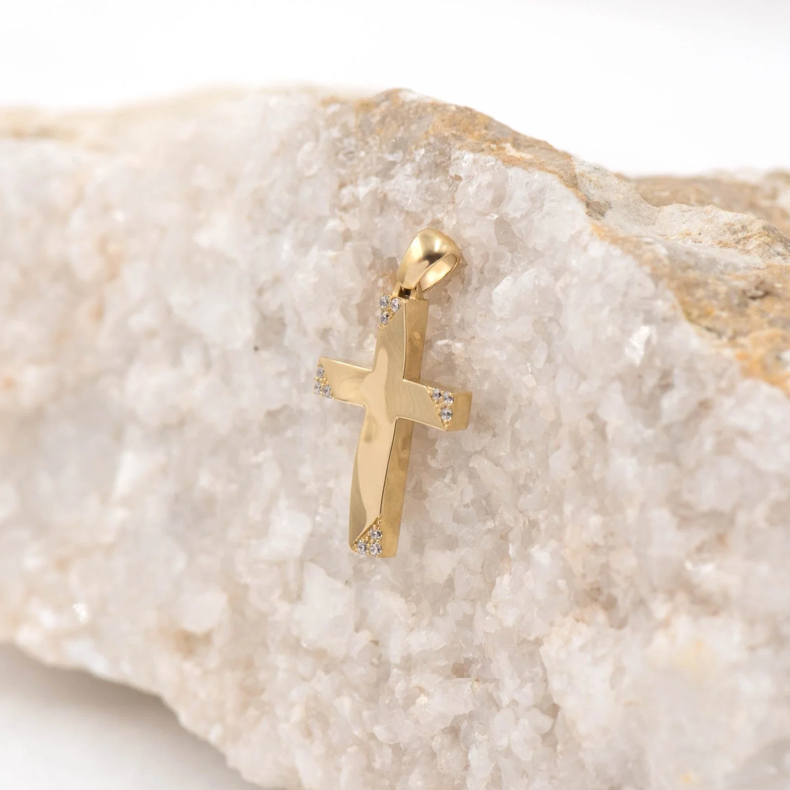 Yellow Gold 14k Cross Pendant with CZ