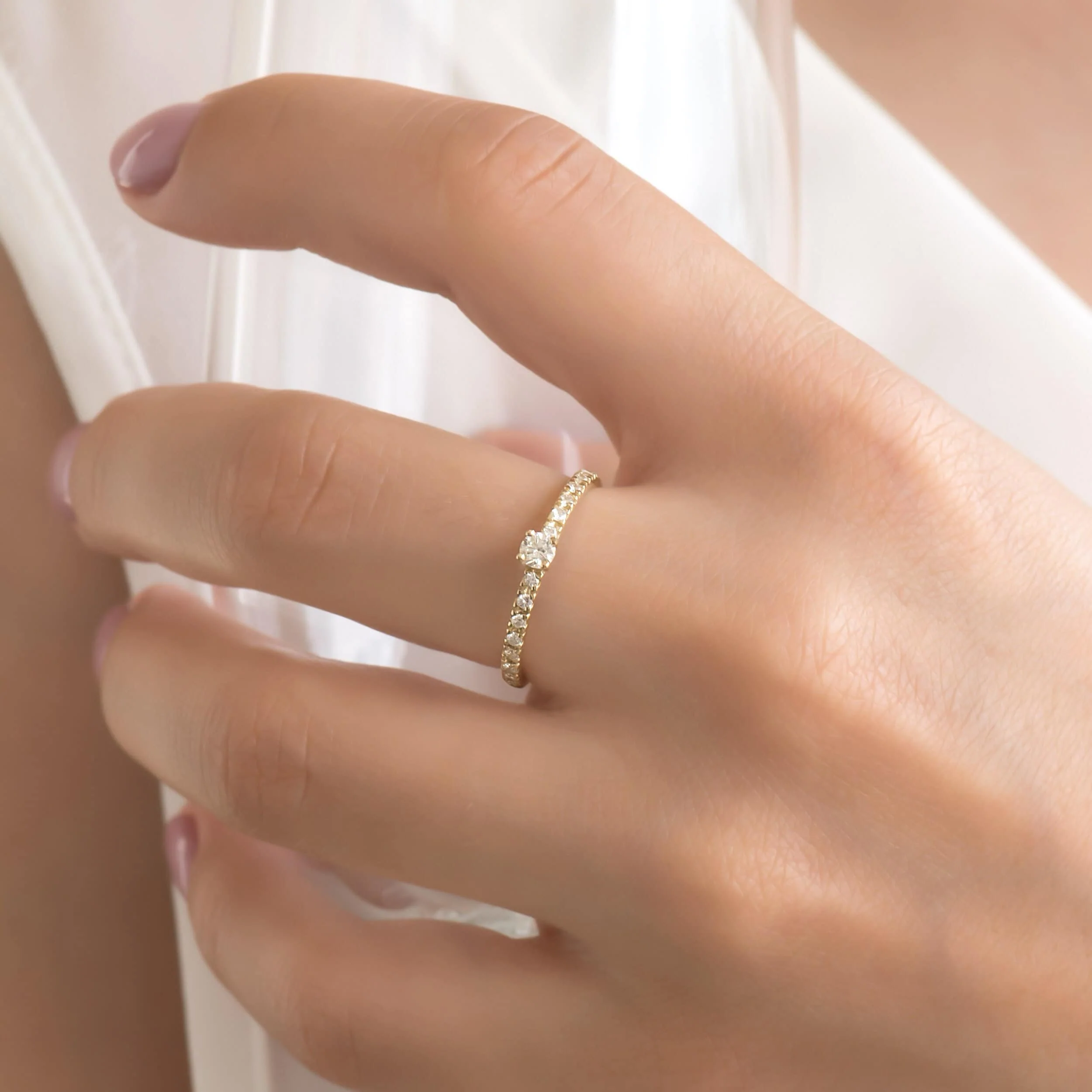 Diamond Solitaire Ring with 16 Side Diamonds — additional product image 2 from AntEva Crafts